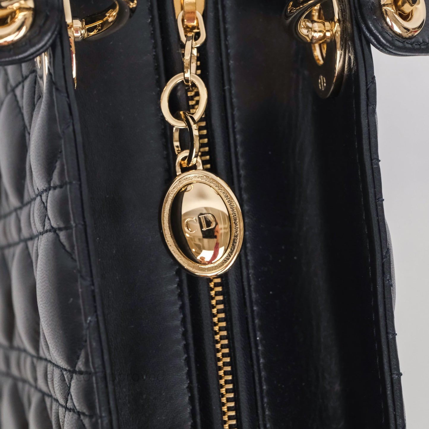 Christian Dior Medium Lady Dior Navy Lambskin Gold Hardware
