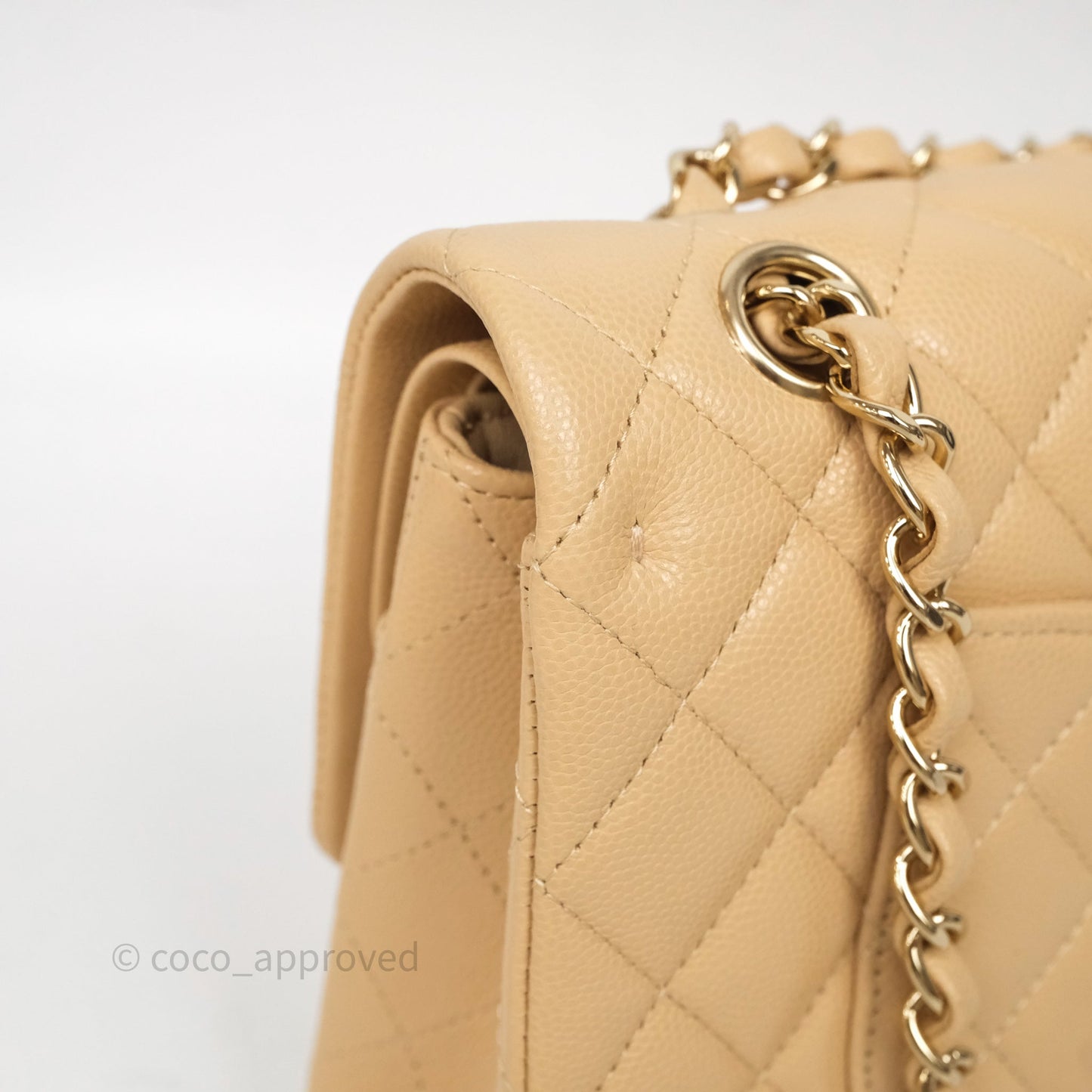 Chanel Classic M/L Medium Flap Quilted Beige Caviar Gold Hardware
