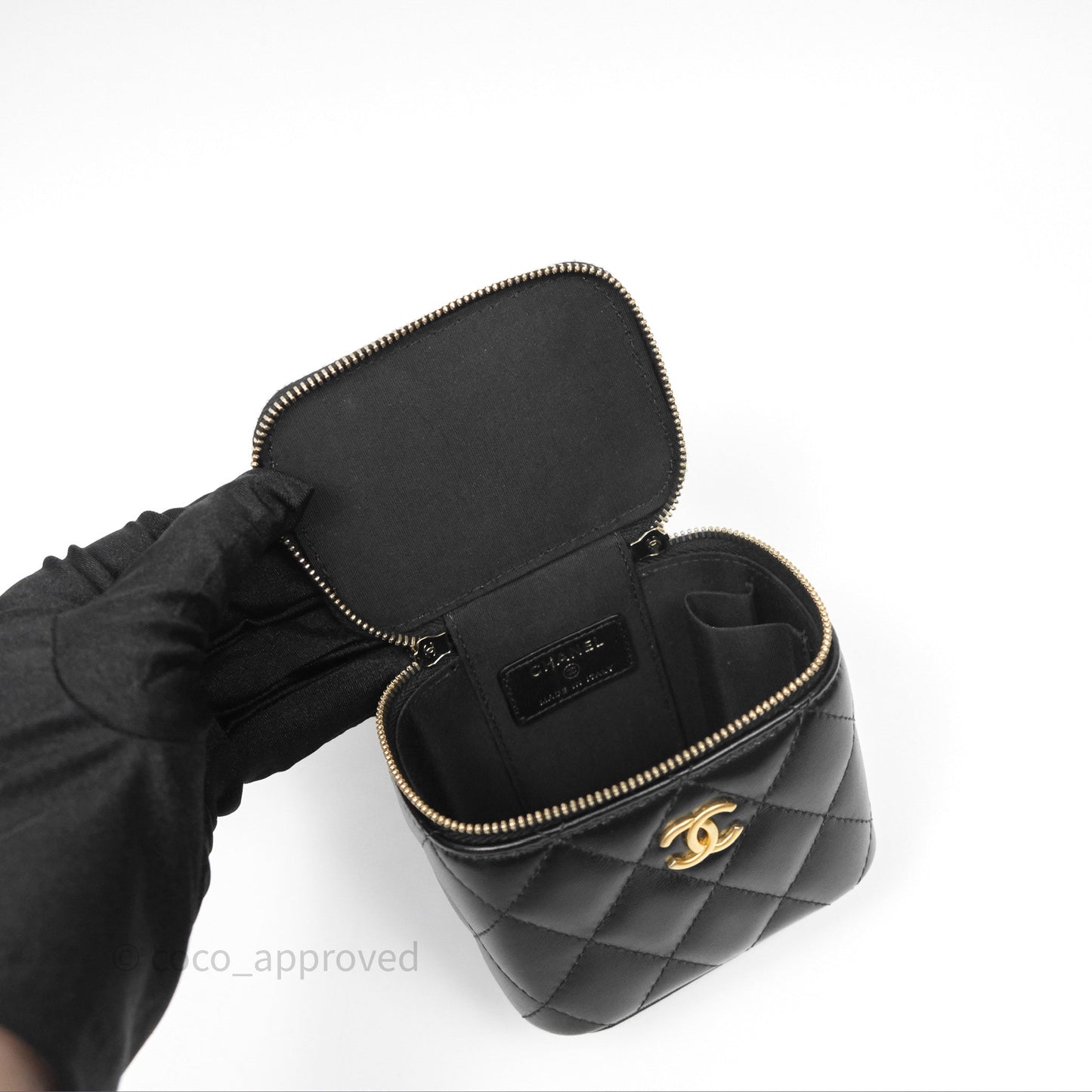 Chanel Mini Top Handle Vanity With Chain Black Lambskin Gold Hardware