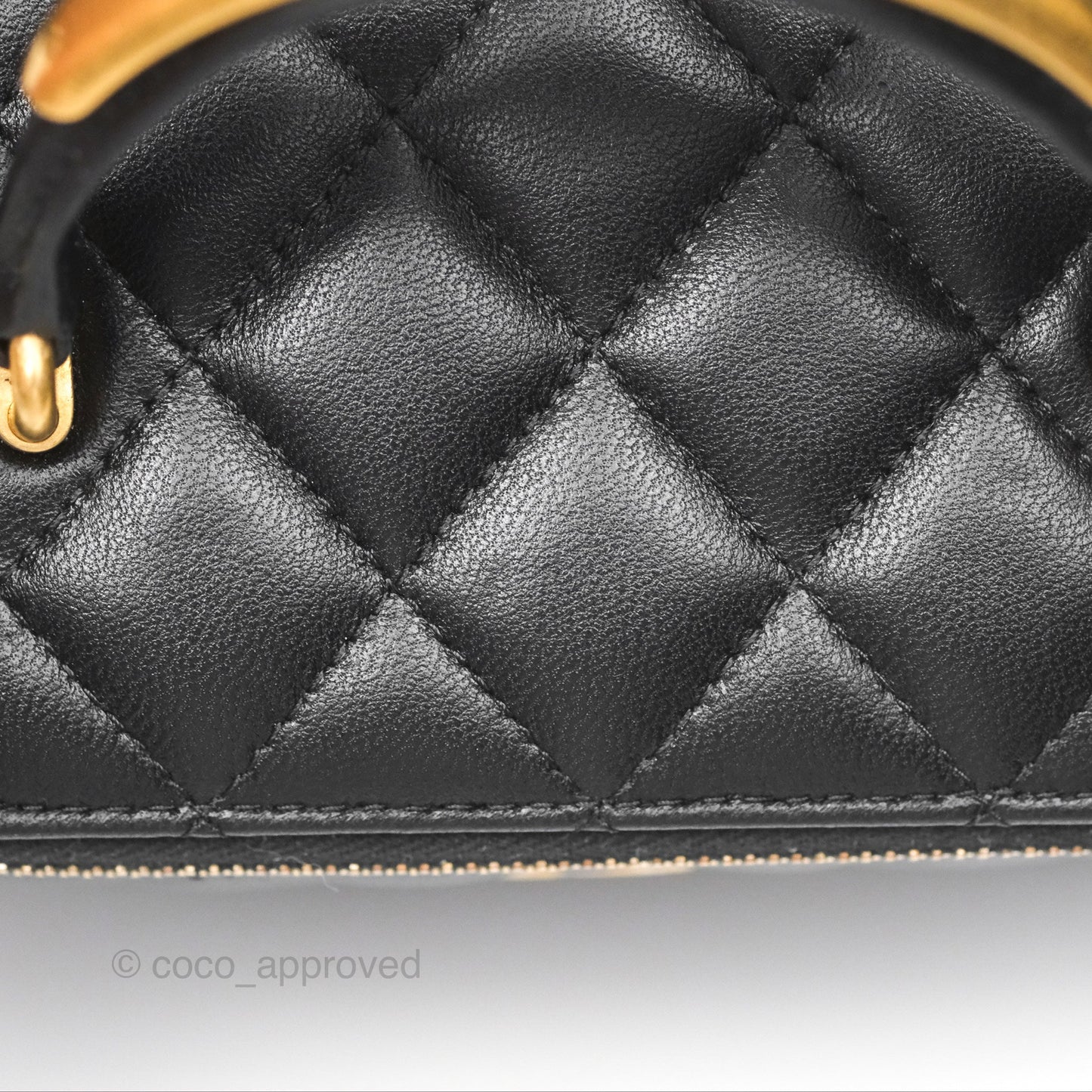 Chanel Vanity Rectangular Metal Top Handle Black Lambskin Aged Gold Hardware 22B