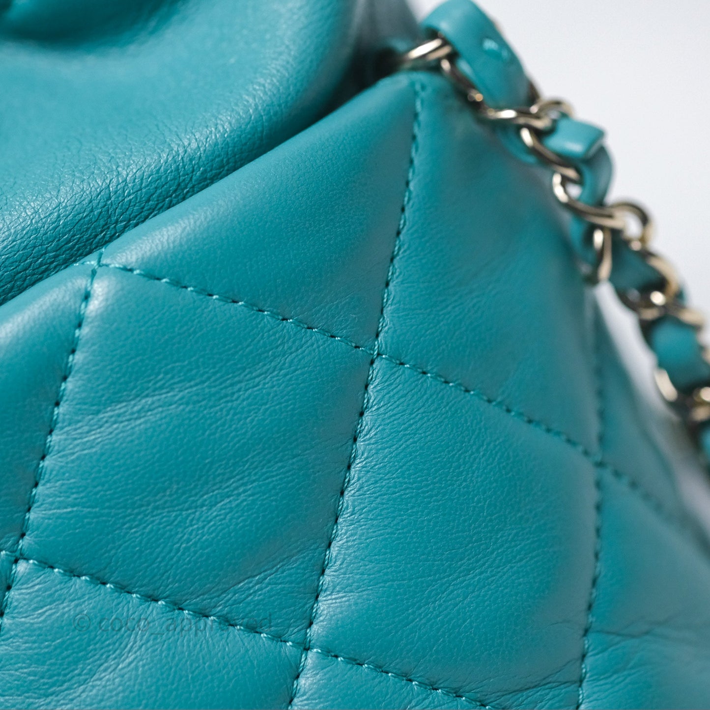 Chanel Pearl CC Drawstring Bucket Bag Teal Green Lambskin Gold Hardware