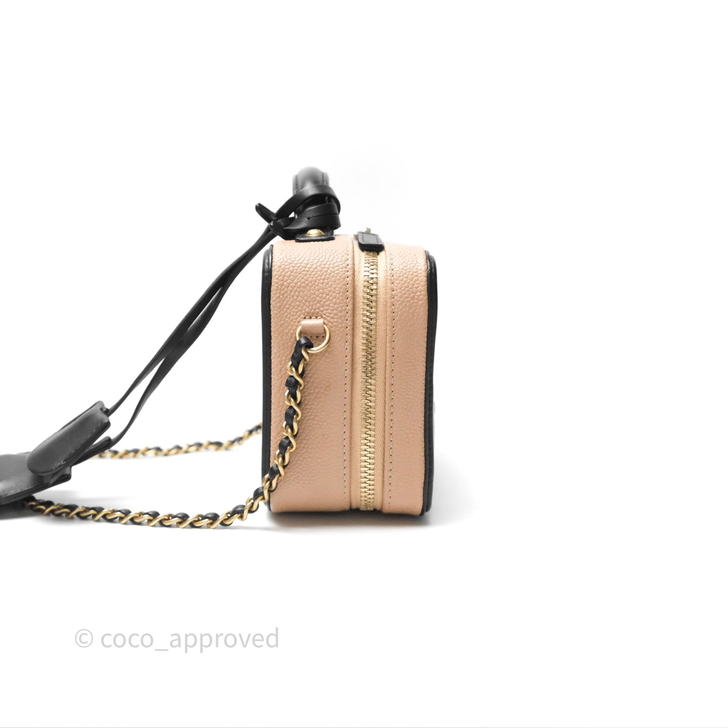Chanel Quilted Small CC Filigree Vanity Case Beige Black Caviar Gold Hardware