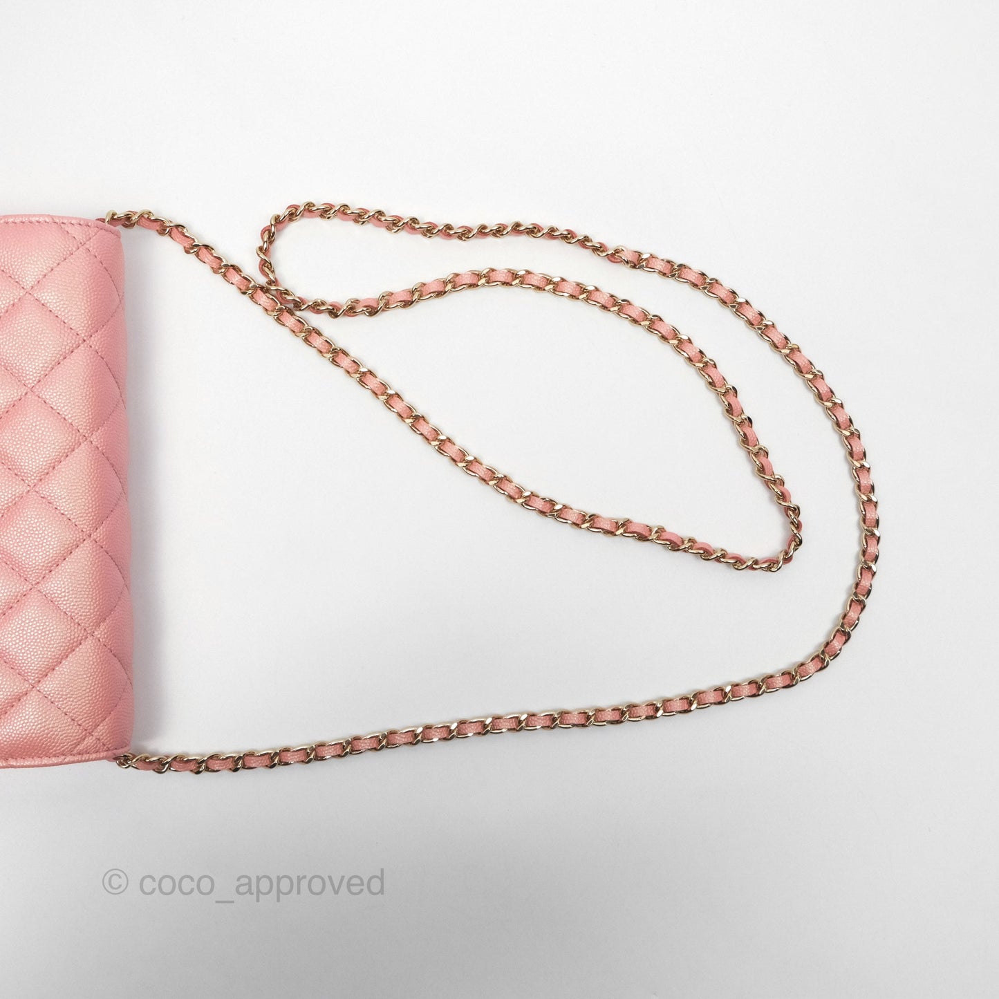 Chanel Classic Quilted Wallet on Chain WOC Iridescent Pink Caviar Gold Hardware