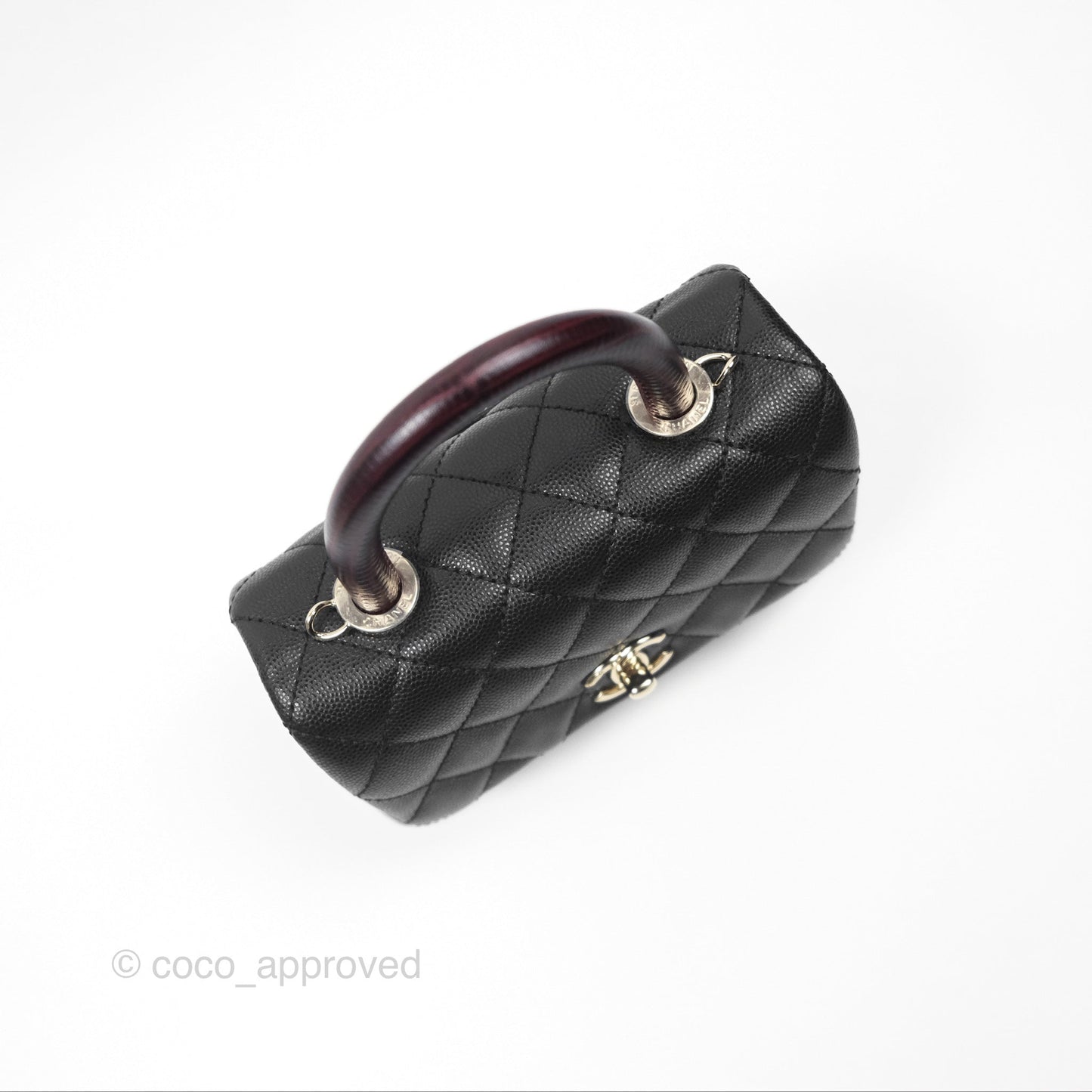 Chanel Mini Coco Handle Quilted Black Caviar Lizard Embossed Handle Gold Hardware