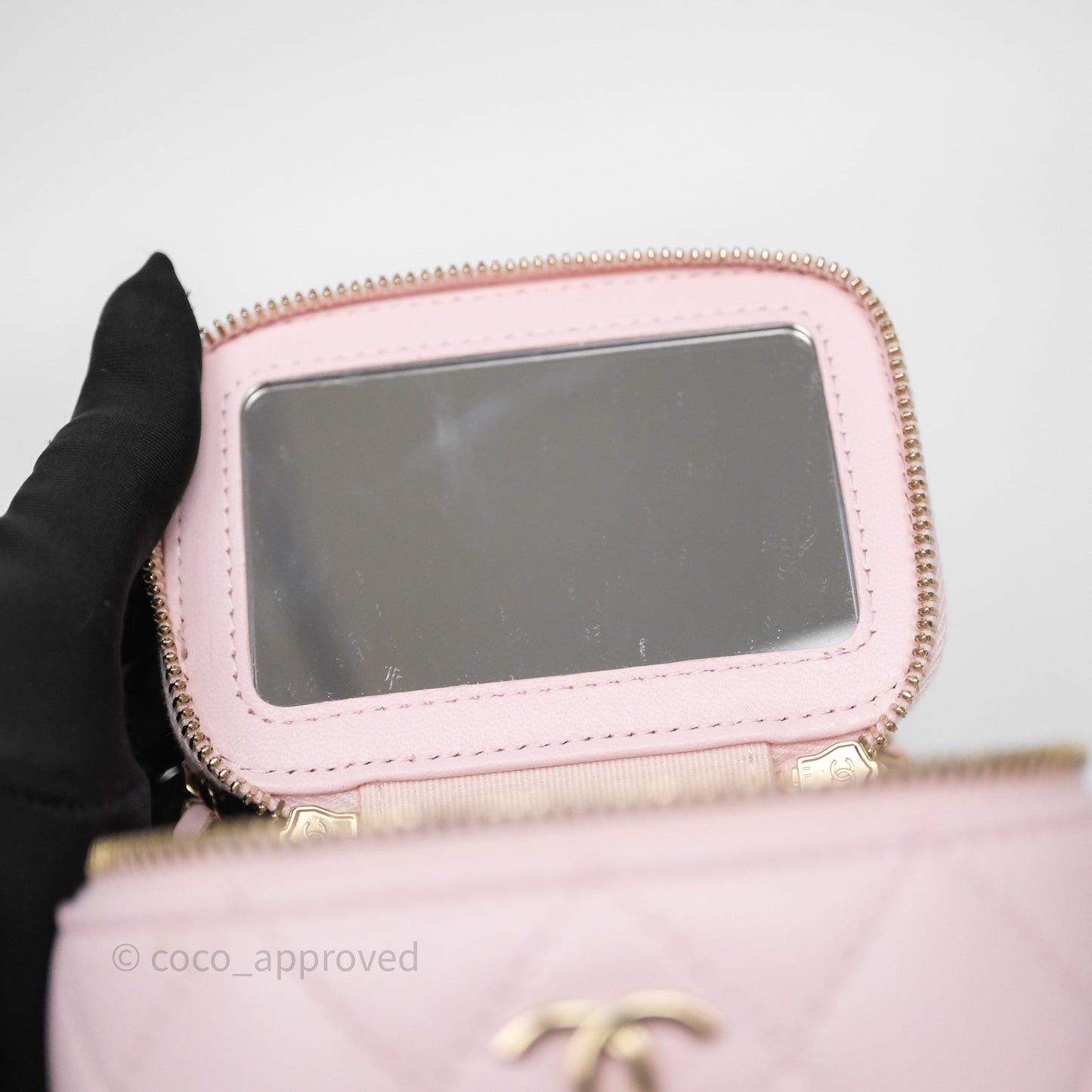 Chanel Mini Top Handle Vanity With Chain Pink Lambskin Gold Hardware