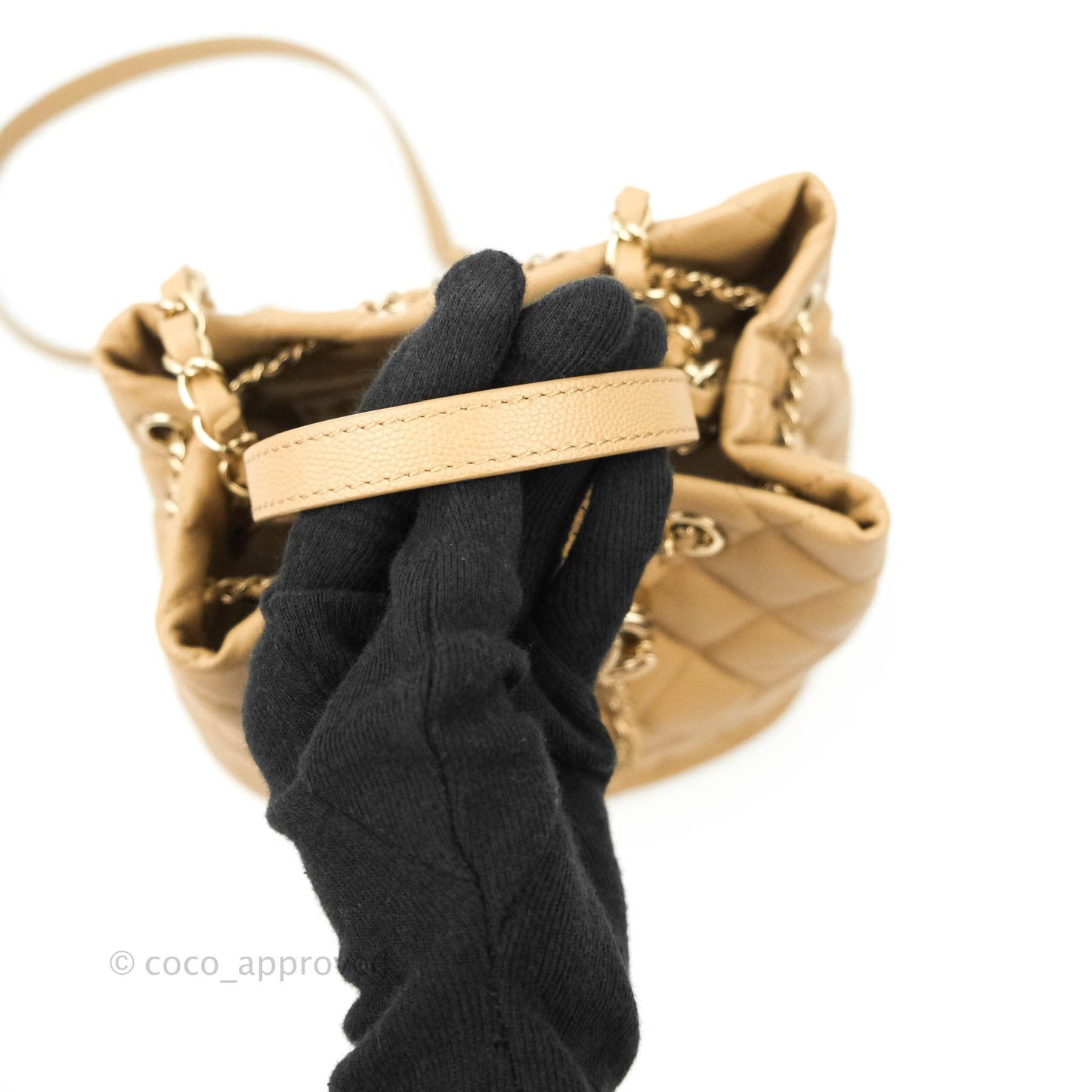 Chanel Caviar Quilted Rolled Up Bucket Drawstring Bag Beige Gold Hardware 19B