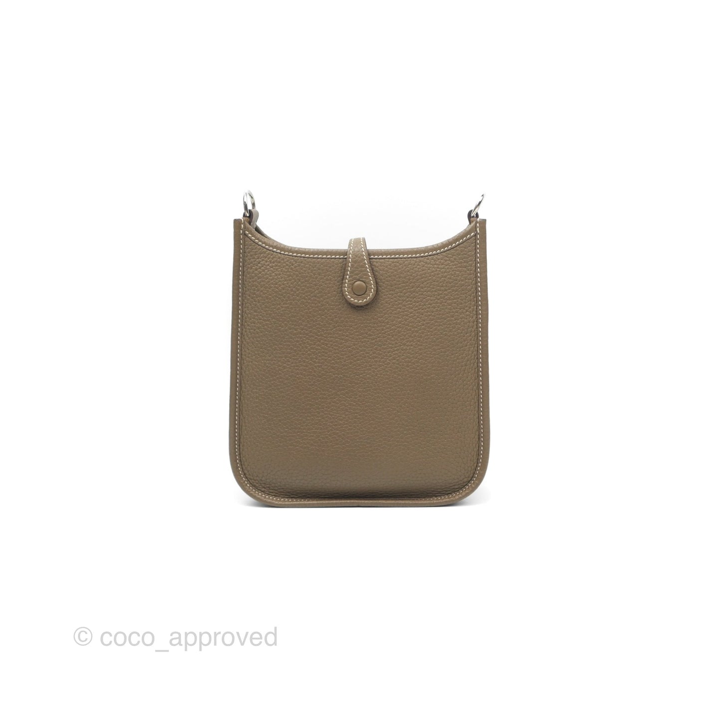 Hermès Mini Evelyne Etoupe Clemence Palladium Hardware with Bleu Indigo Strap