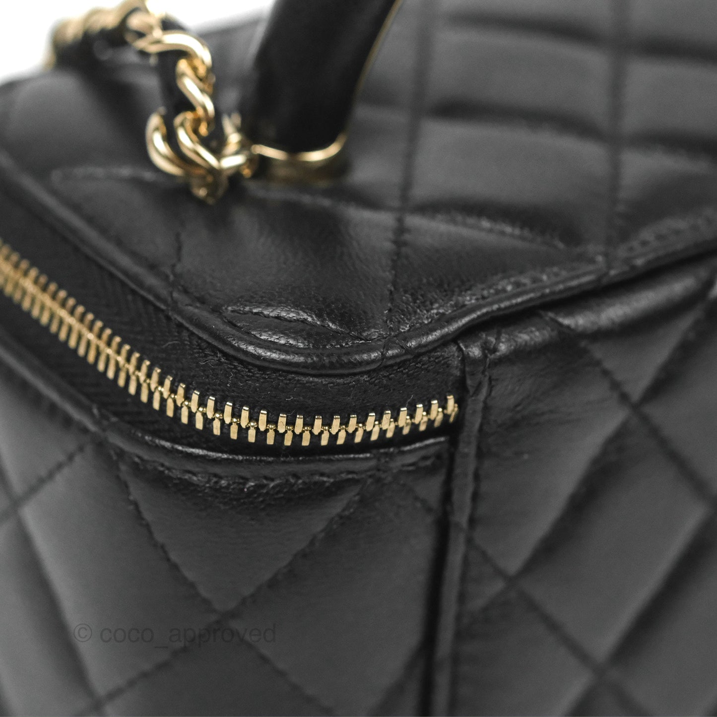 Chanel Vanity Rectangular Top Handle Black Lambskin Gold Hardware