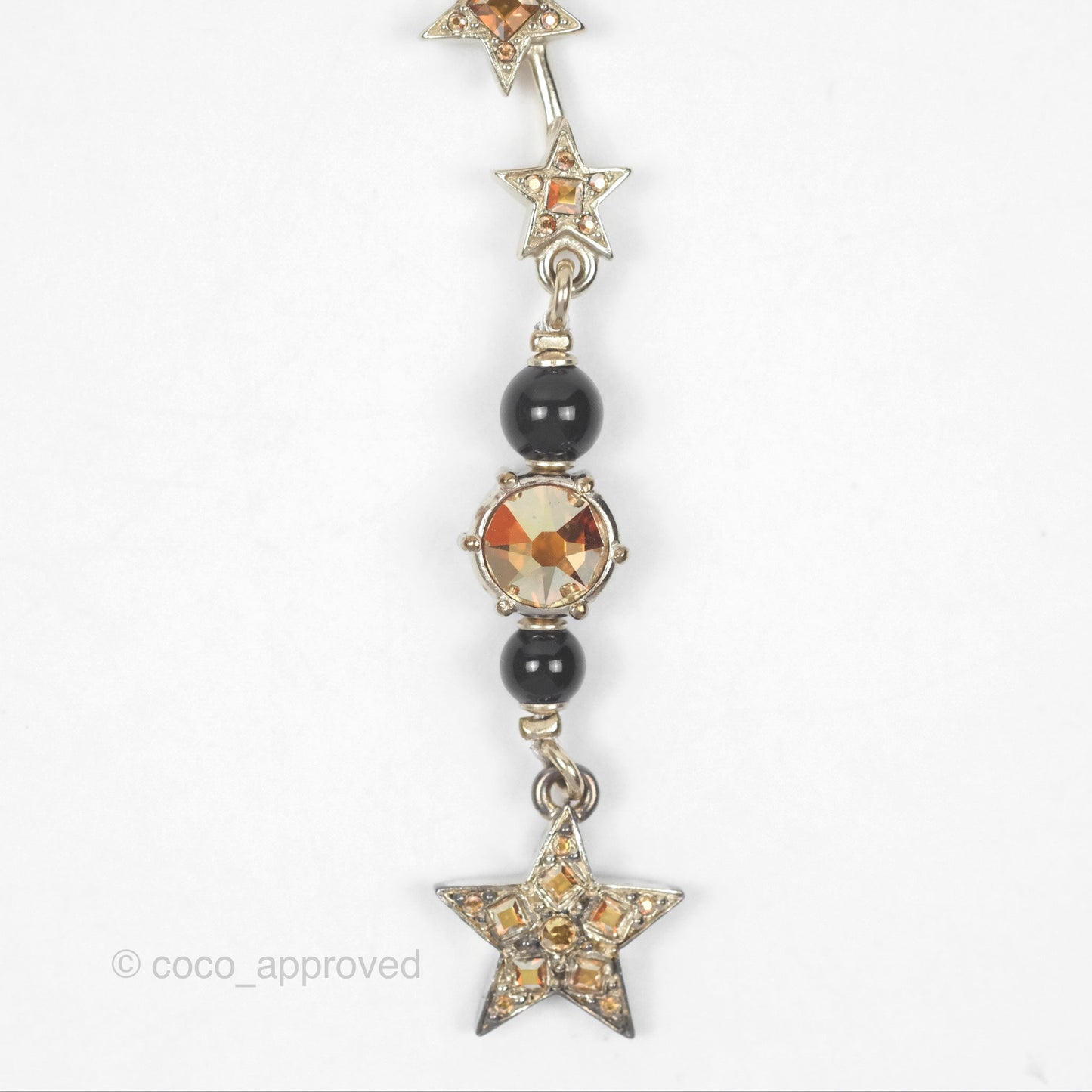 Chanel Crystal CC Star Drop Necklace Gold Tone 21S