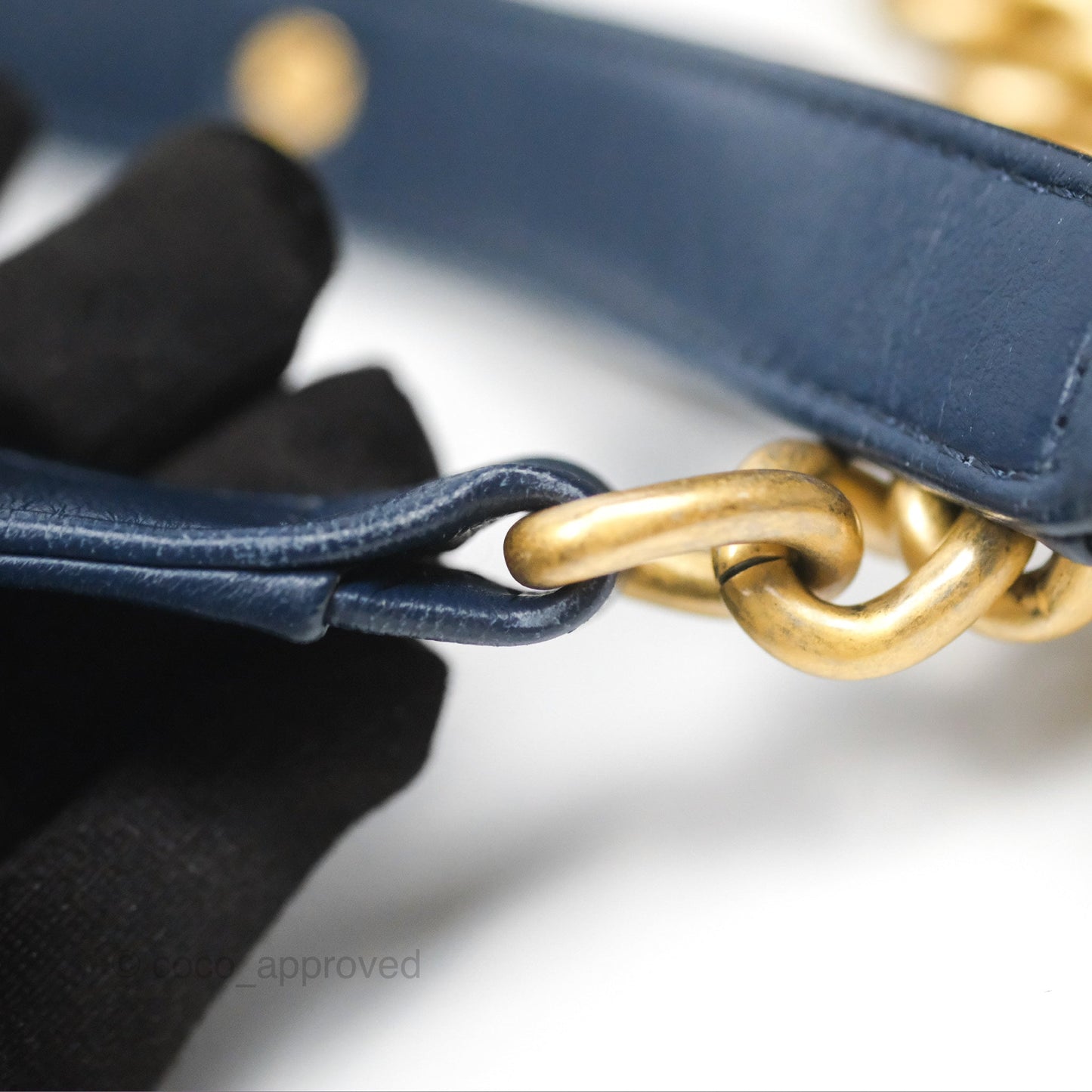 Chanel Medium Boy Chevron Navy Calfskin Aged Gold Hardware