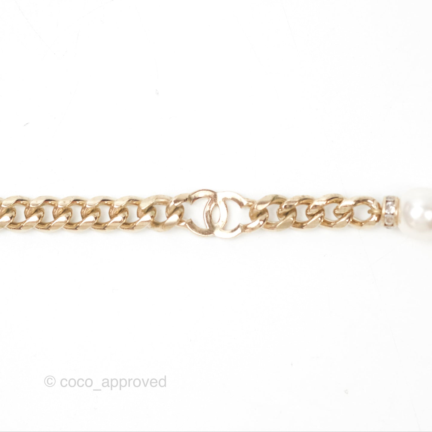 Chanel No5 Perfume Bottle Crystal Pearl Chain Choker Necklace Gold Tone 22S