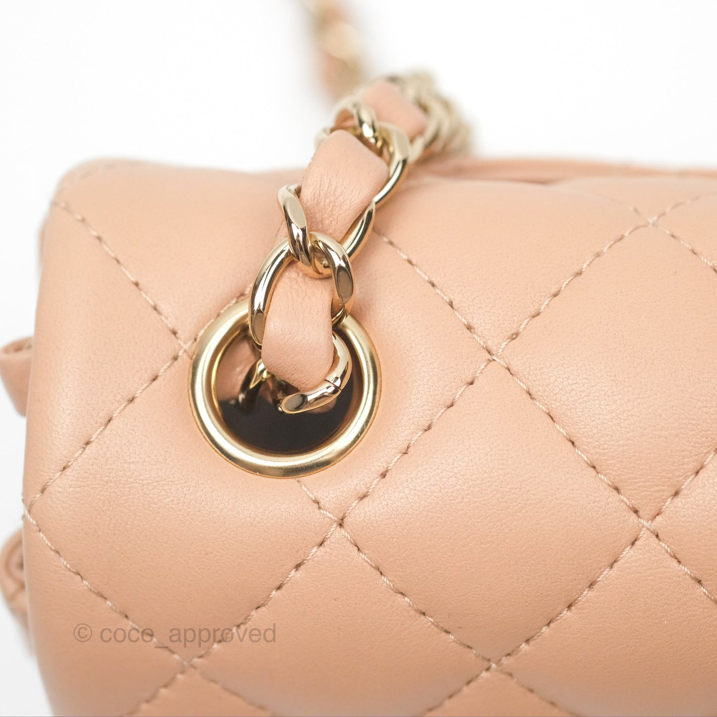 Chanel Mini Rectangular Quilted Beige Lambskin Gold Hardware