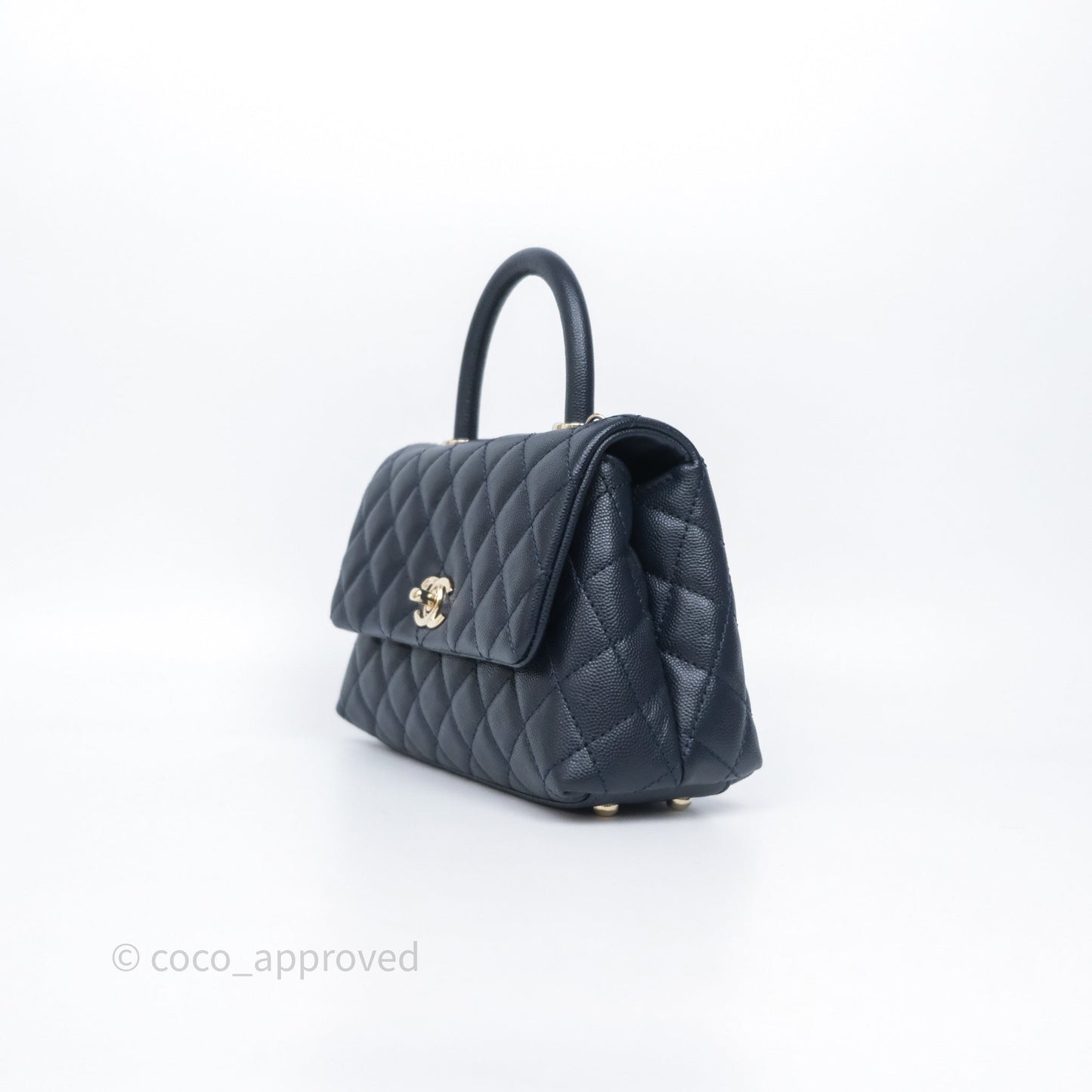 Chanel Small Coco Handle Navy Caviar Light Gold Hardware