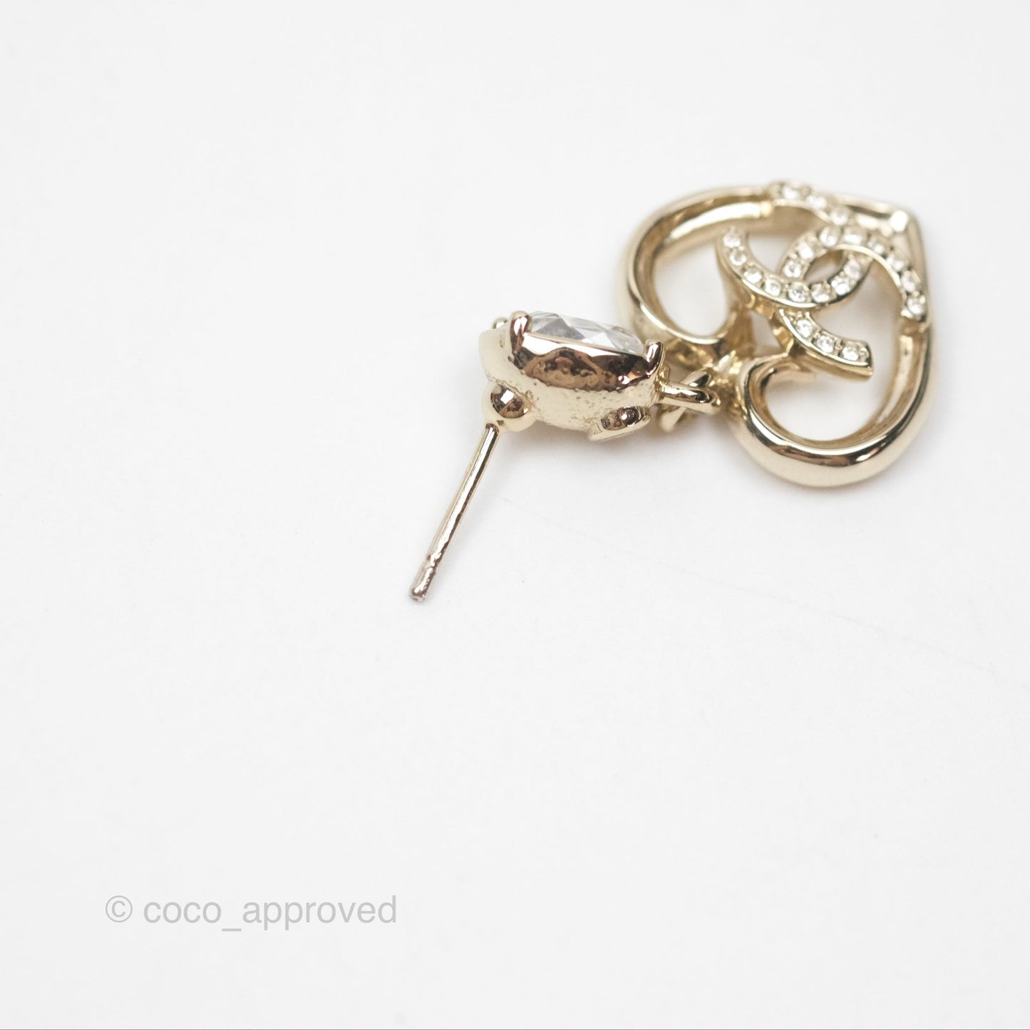 Chanel Crystal CC Heart Drop Earrings Gold Tone 23C