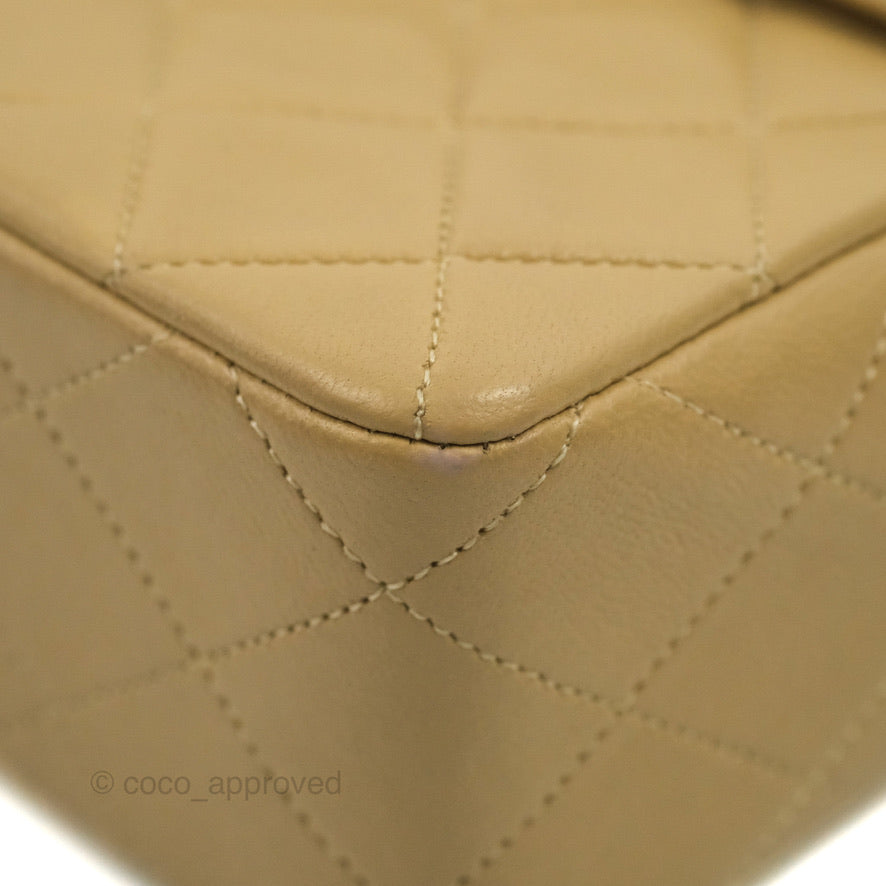 Chanel Vintage Square Flap Bag Beige Lambskin 24K Gold Hardware