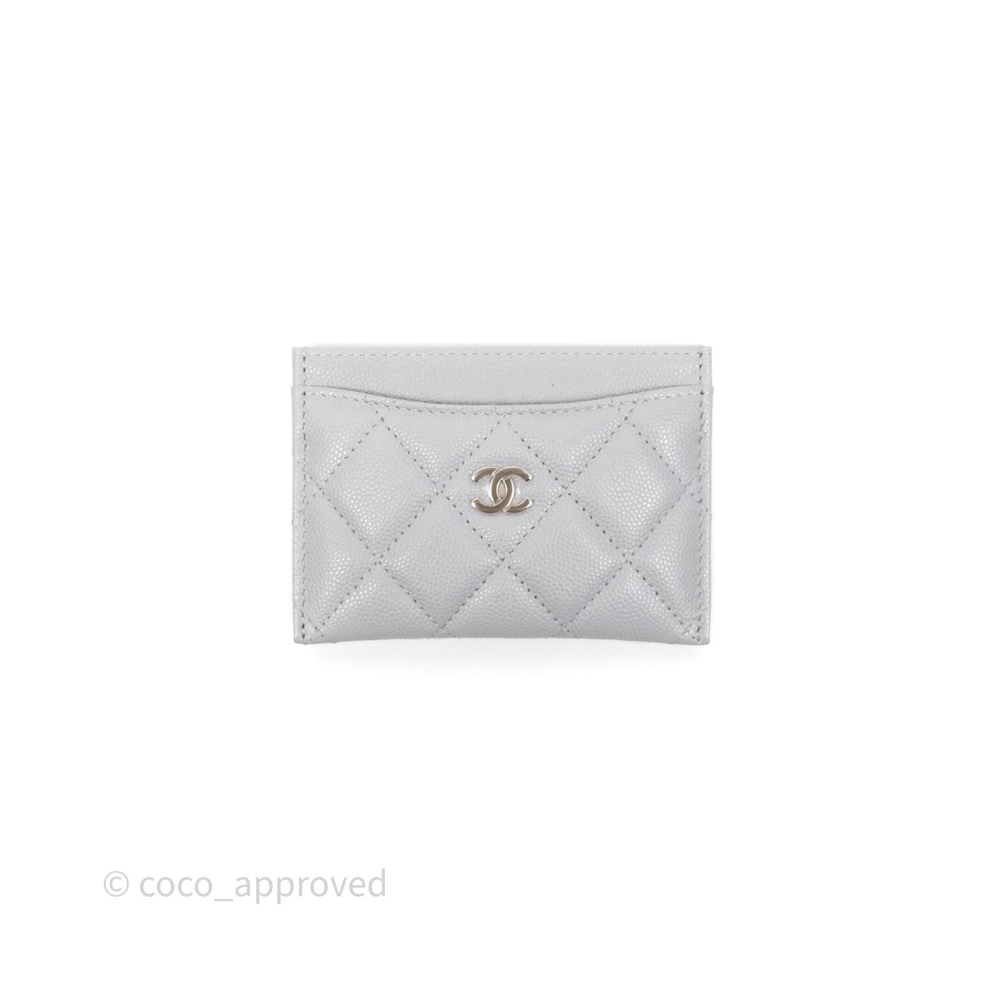 Chanel Classic Flat Card Holder Grey Caviar Gold Hardware