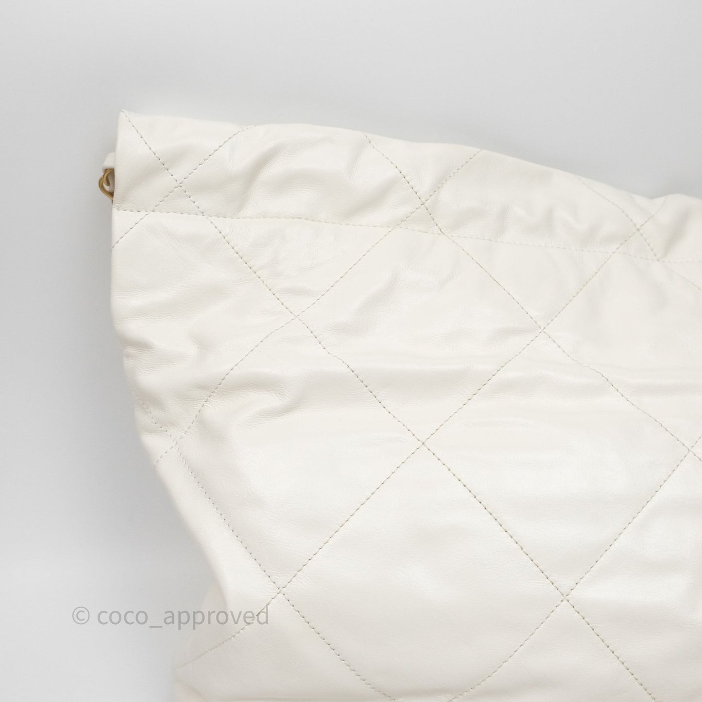 Chanel 22 Small White Aged Calfskin Black Logo Aged Gold Hardware