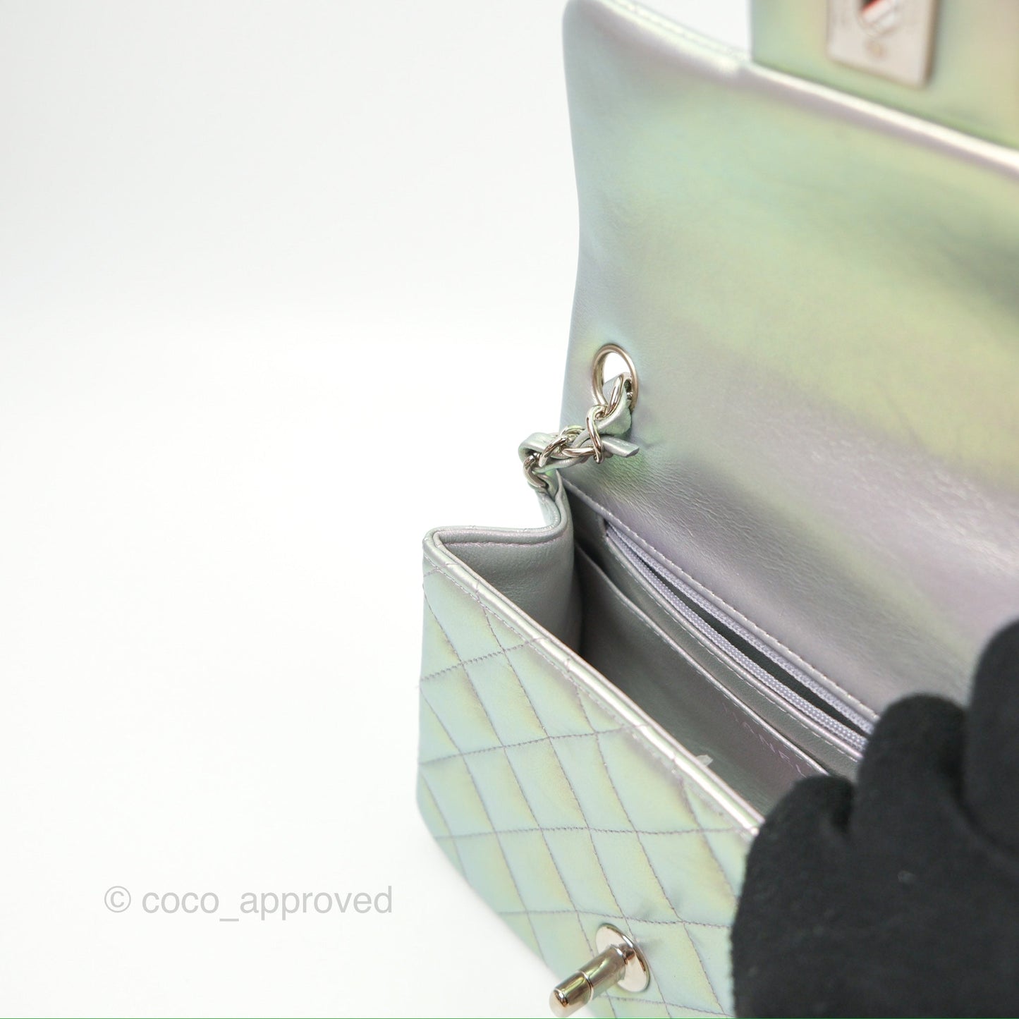 Chanel Mini Square Quilted Iridescent Lilac Silver Hardware 21K