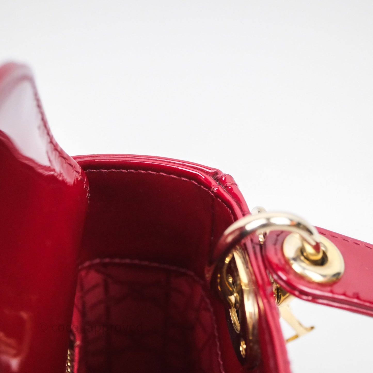 Christian Dior Mini Lady Dior Red Patent Cannage Gold Hardware