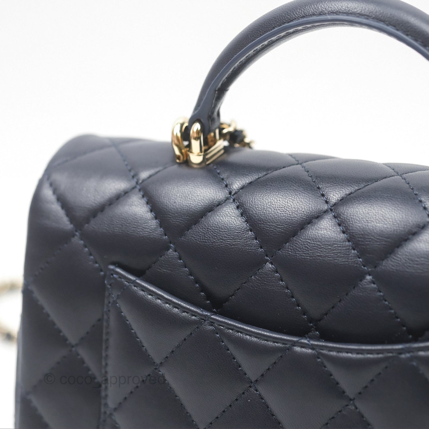 Chanel Top Handle Mini Rectangular Flap Bag Navy Lambskin Gold Hardware