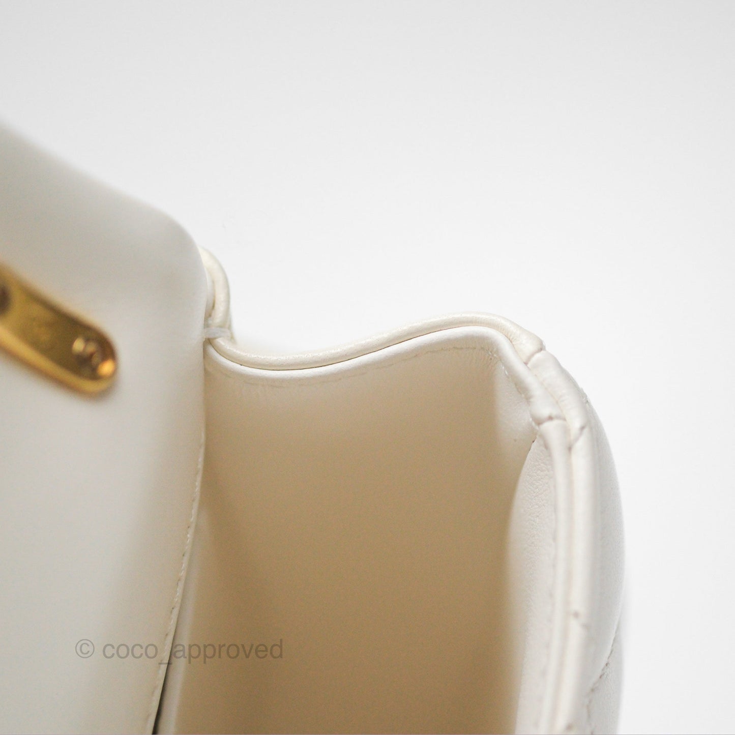 Chanel Pearl Chain Mini Flap Bag White Lambskin Aged Gold Hardware 24P