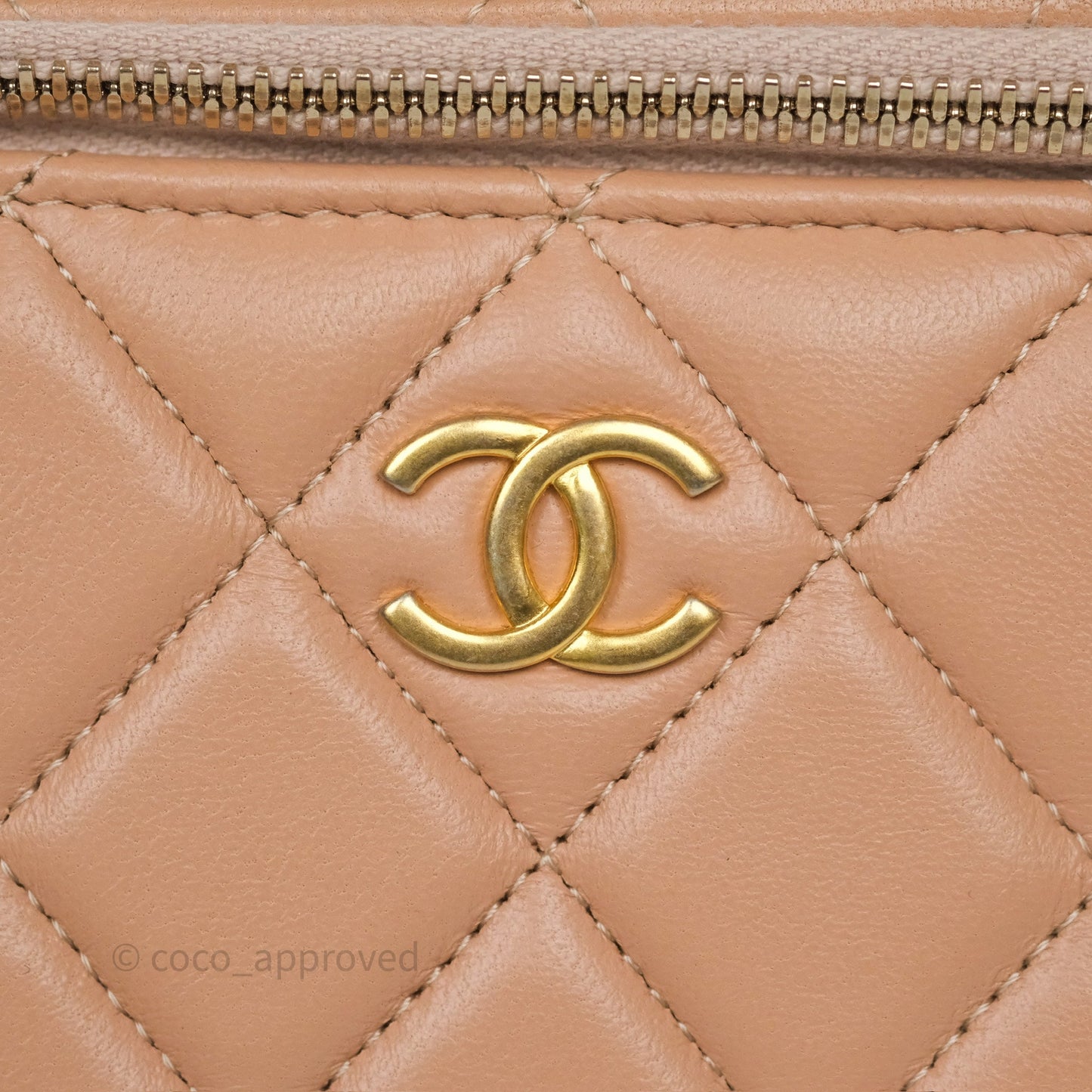 Chanel Top Handle Vanity with Chain Beige Lambskin Aged Gold Hardware