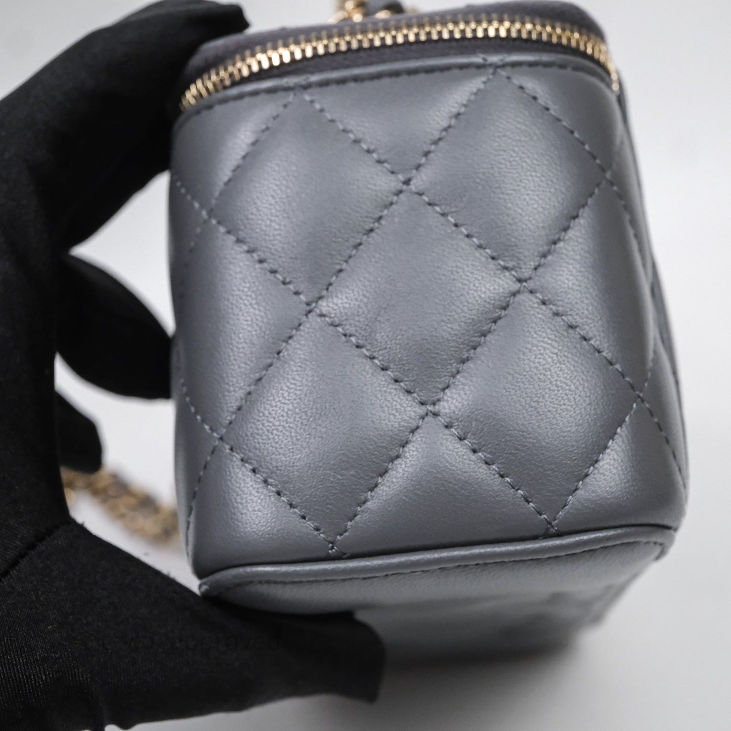 Chanel Vanity Rectangular Top Handle Grey Lambskin Gold Hardware