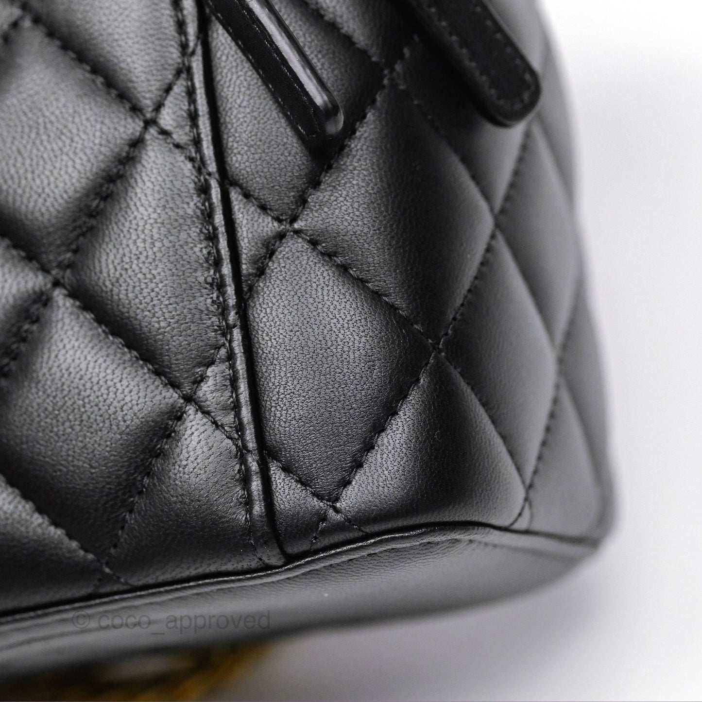 Chanel Quilted Vanity Rectangular with Camellia Adjustable Chain Black Lambskin 23S