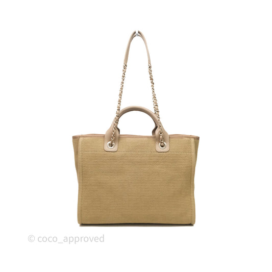 Chanel New Small Canvas Deauville Tote Beige Silver Hardware