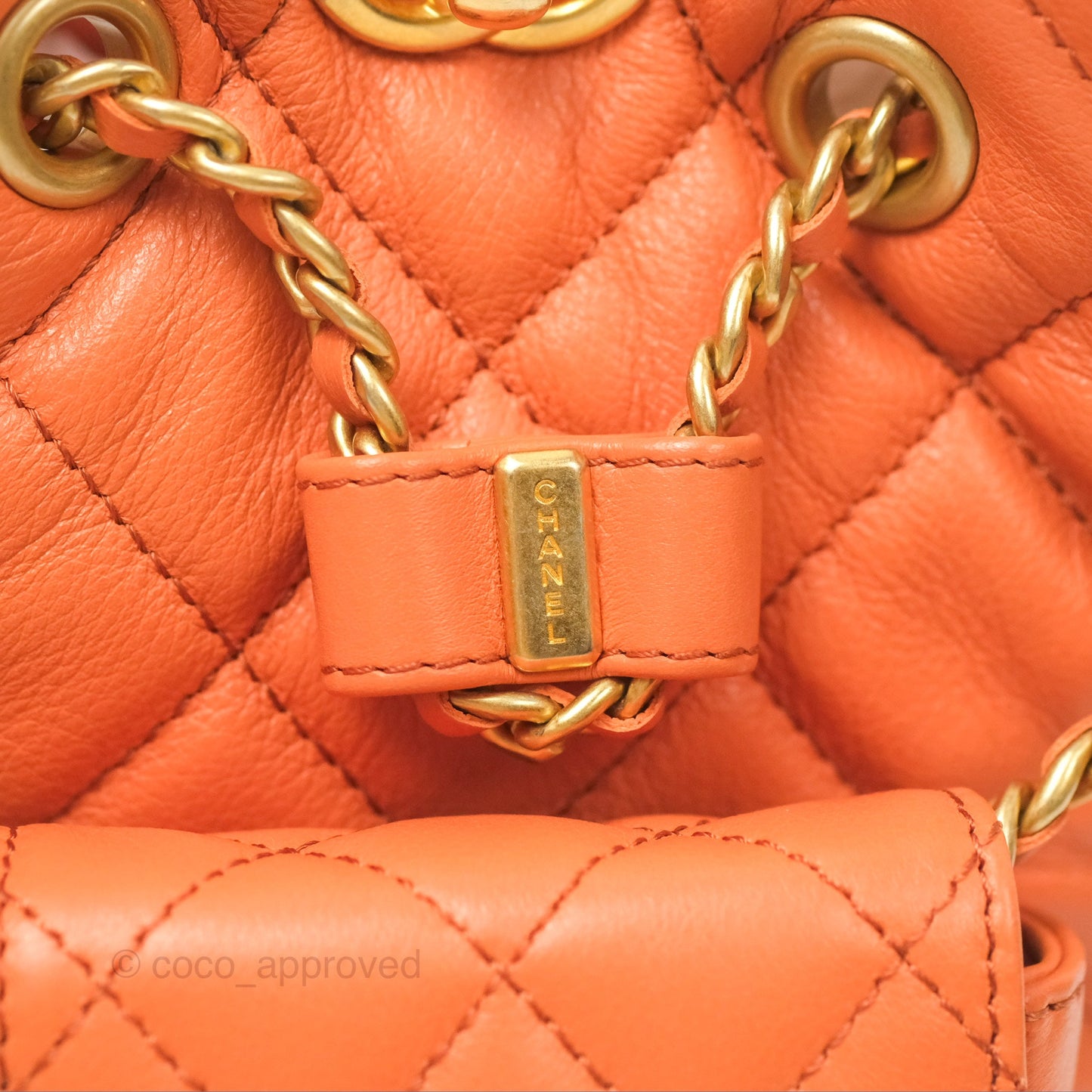 Chanel Small Drawstring Backpack Orange Calfskin Aged Gold Hardware 23A