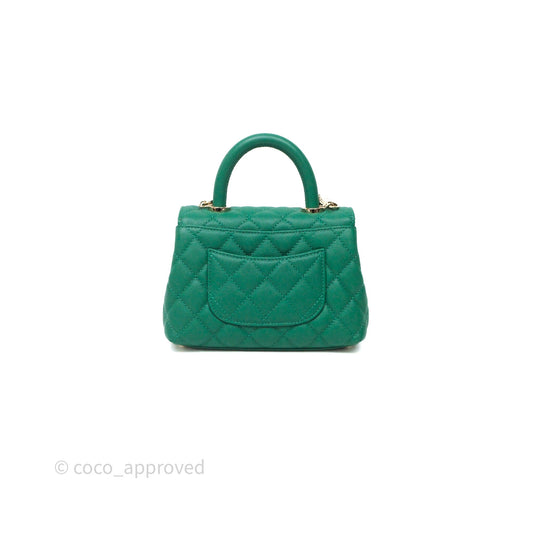 Chanel Mini Coco Handle Quilted Green Caviar Gold Hardware