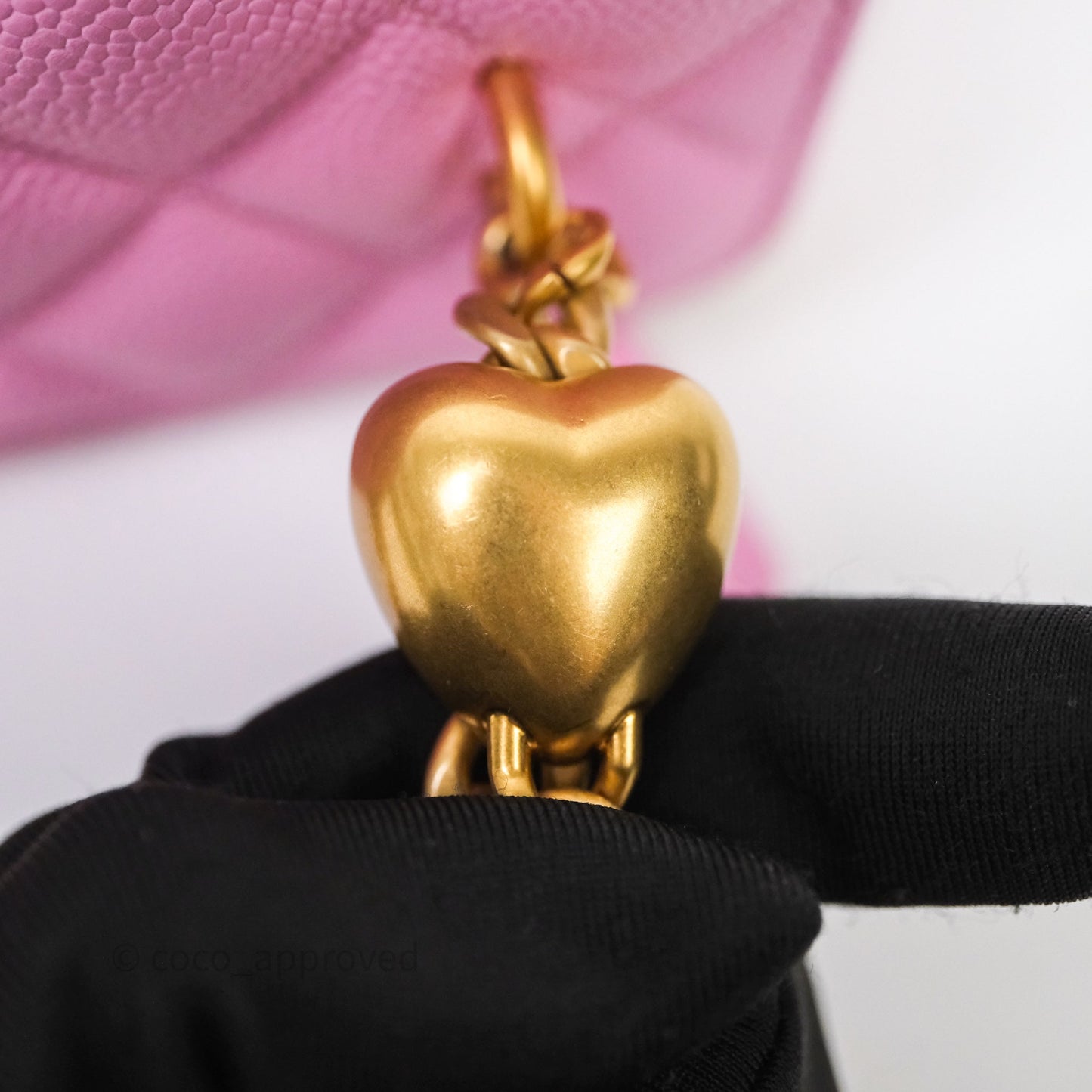 Chanel Vanity with Heart Adjustable Chain Pink Caviar Aged Gold Hardware