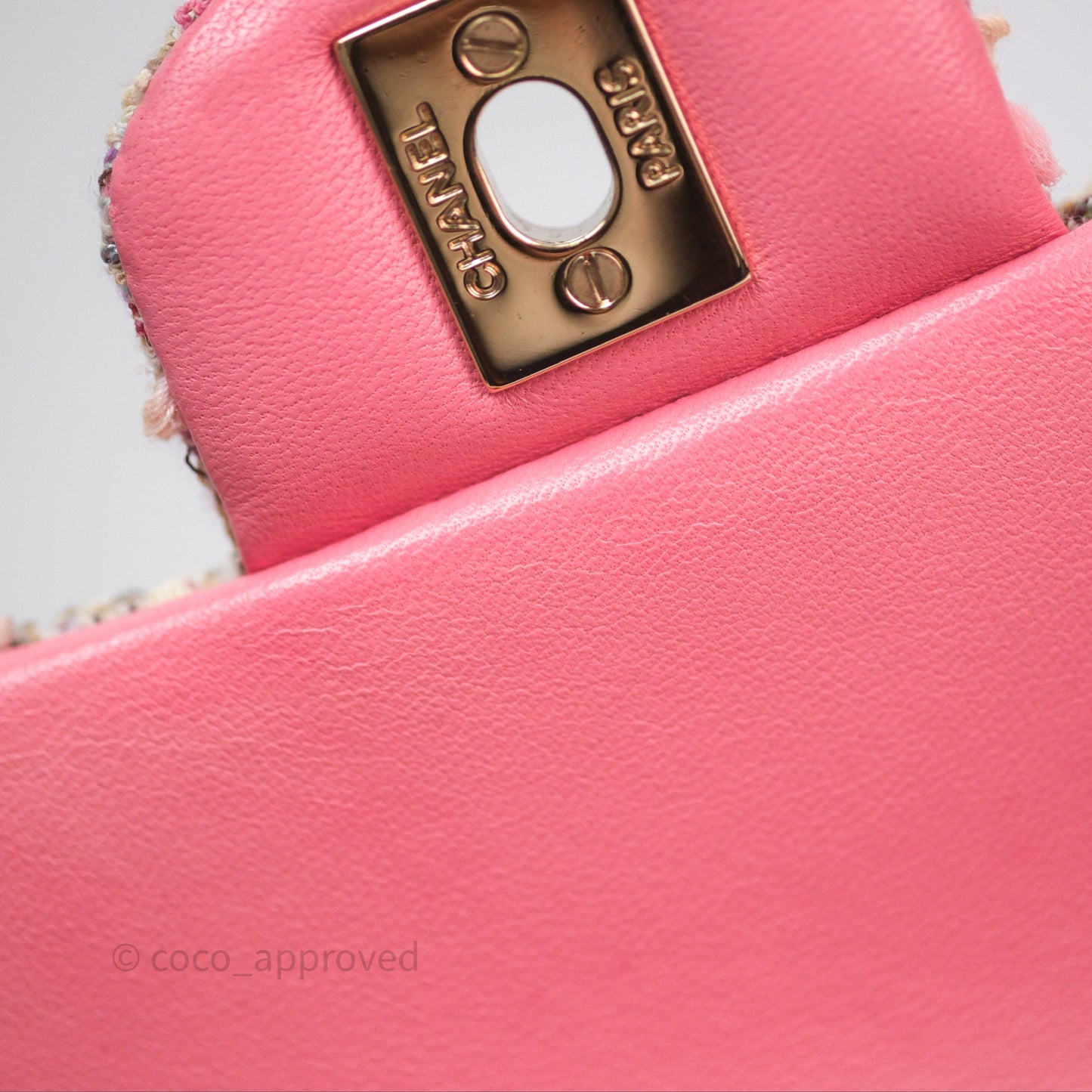 Chanel Mini Rectangular Flap Pink Tweed Braid Gold Hardware