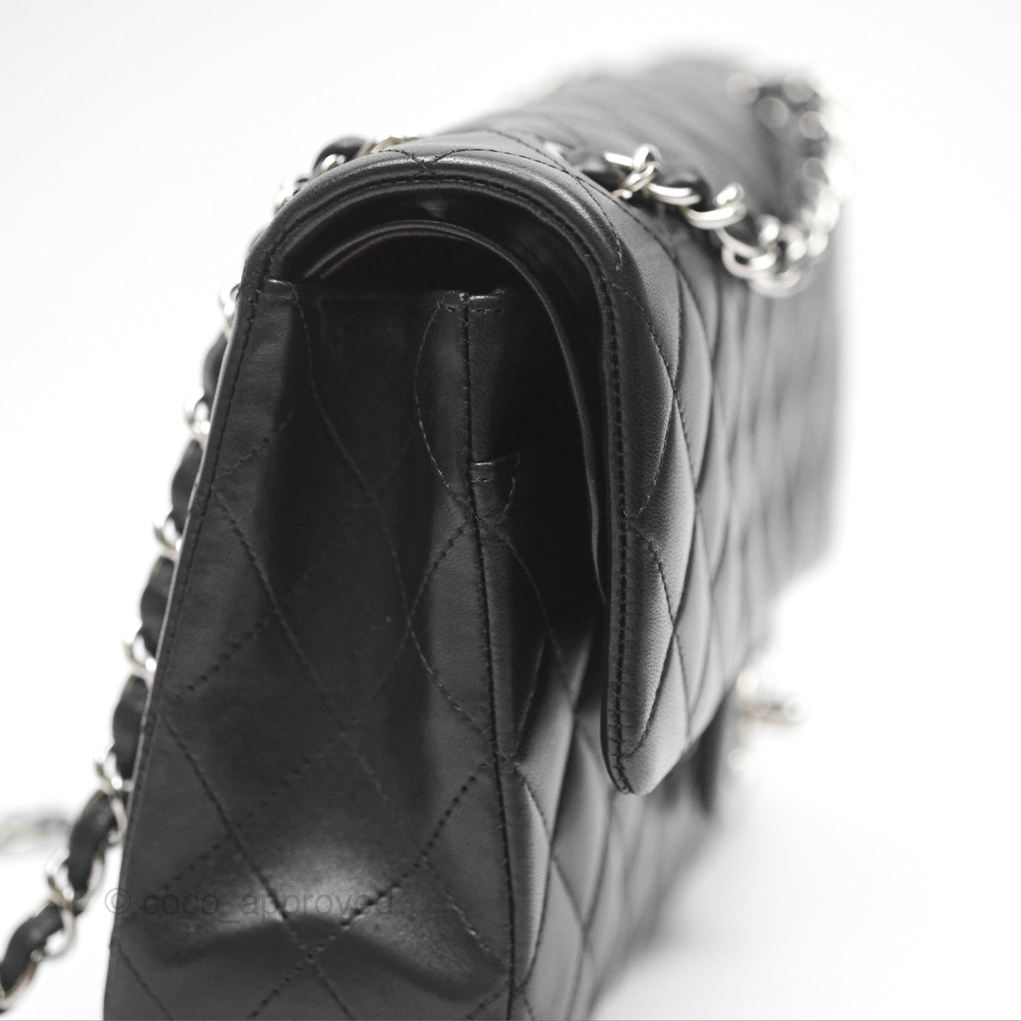 Chanel Classic M/L Medium Flap Quilted Black Lambskin Silver Hardware