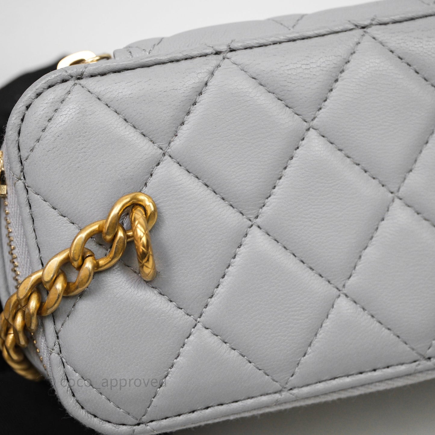 Chanel Vanity with Adjustable Chain Grey Lambskin Aged Gold Hardware