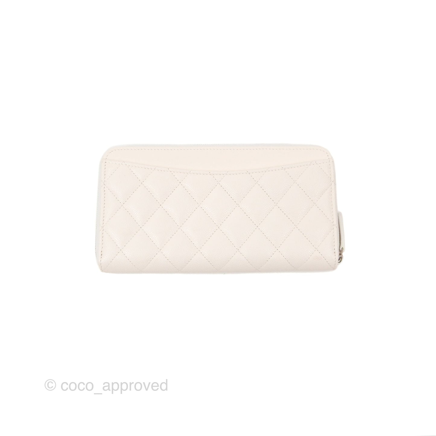 Chanel Quilted Zip Long Wallet White Caviar Silver Hardware