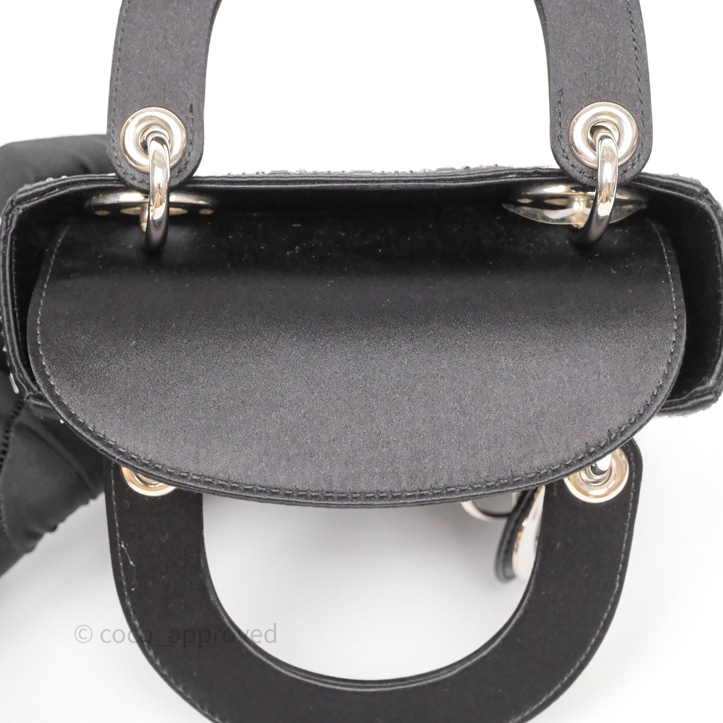 Christian Dior Mini Lady Dior Bag Black Strass Cannage Satin Silver Hardware