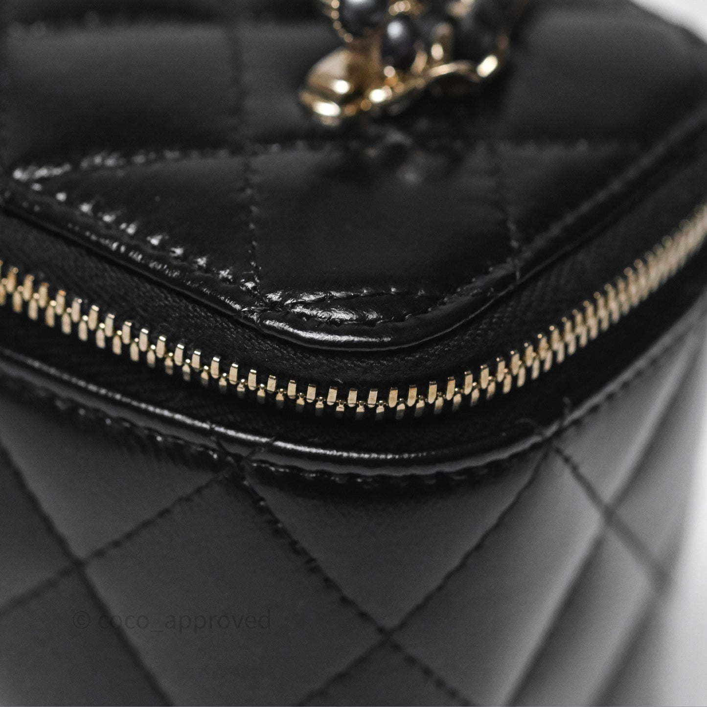 Chanel Vanity Rectangular Top Handle Black Shiny Lambskin Gold Hardware 24P