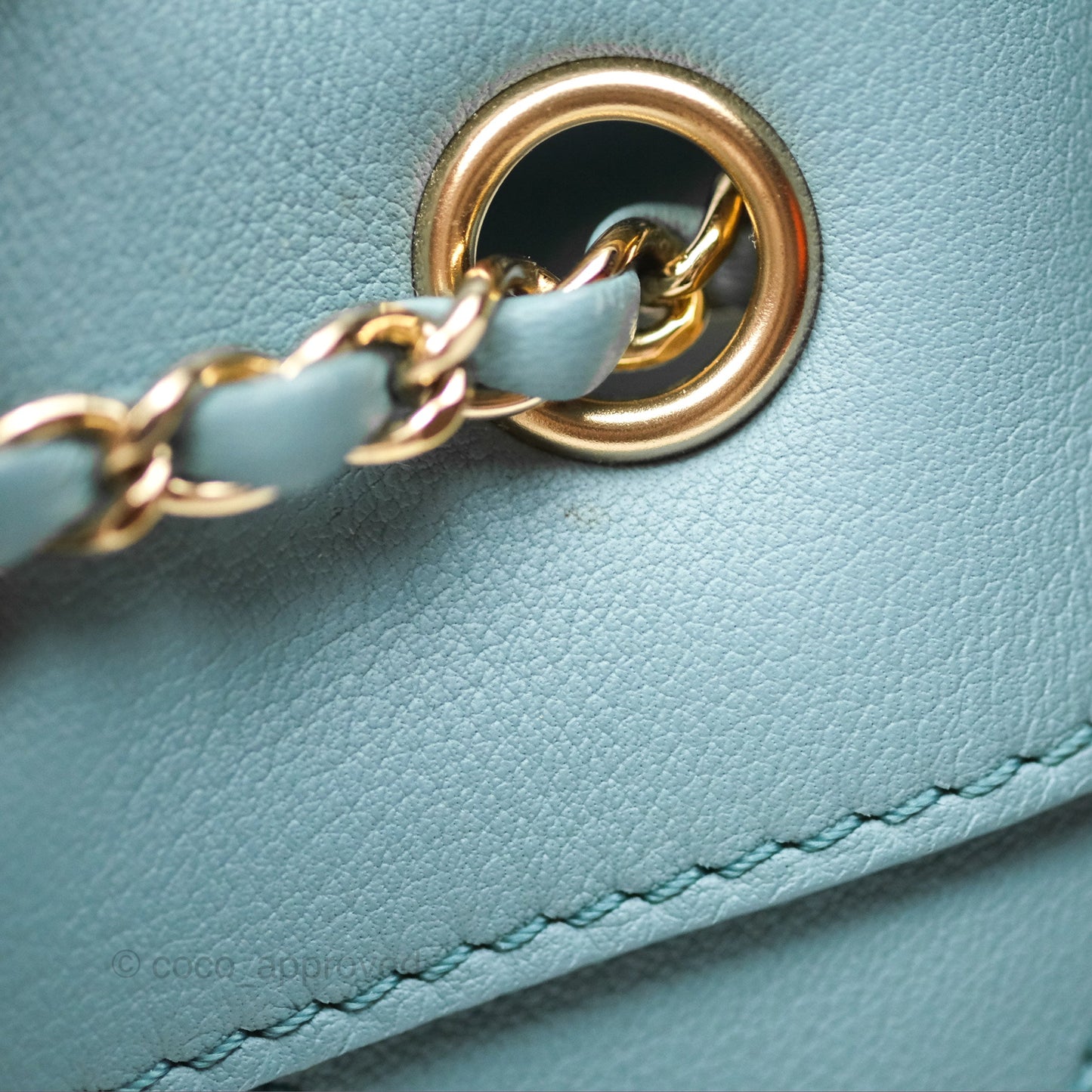 Chanel Small Drawstring Bucket Bag Blue Calfskin Gold Hardware