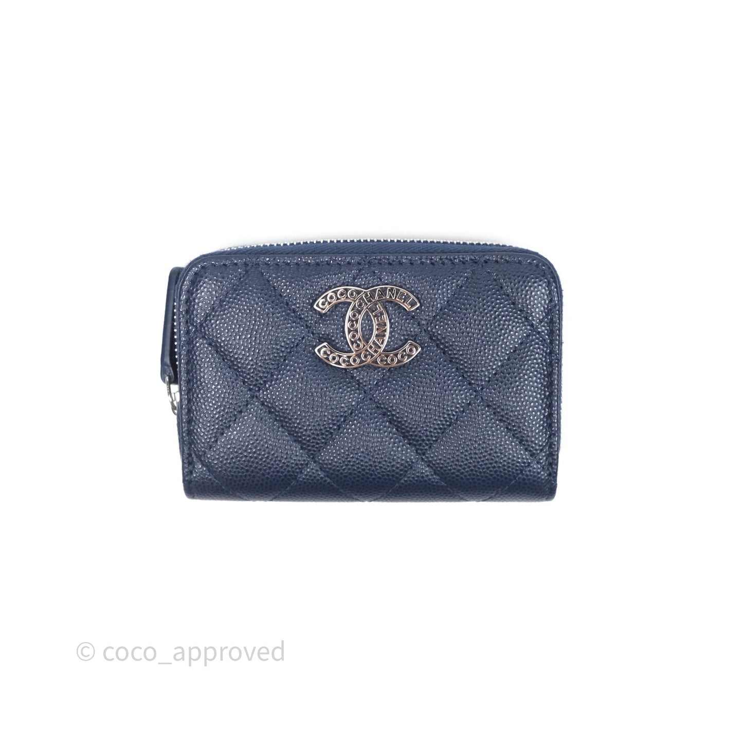 Chanel Logo CC Zipped Coin Purse Navy Caviar Silver Hardware 24P