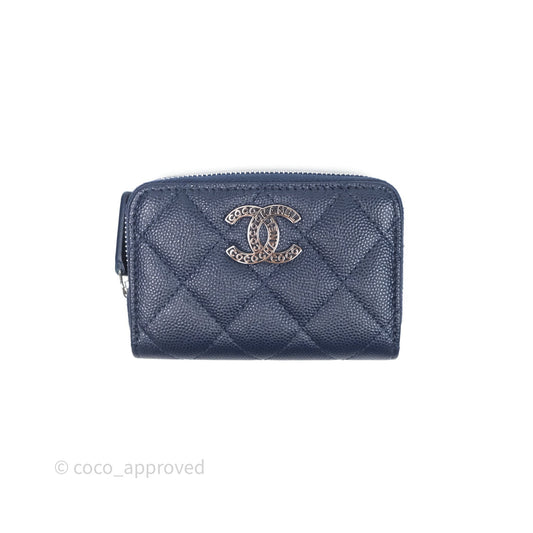 Chanel Logo CC Zipped Coin Purse Navy Caviar Silver Hardware 24P