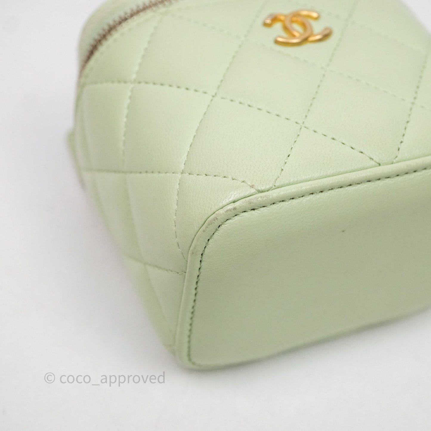 Chanel Mini Pearl Crush Vanity With Chain Green Aged Gold Hardware