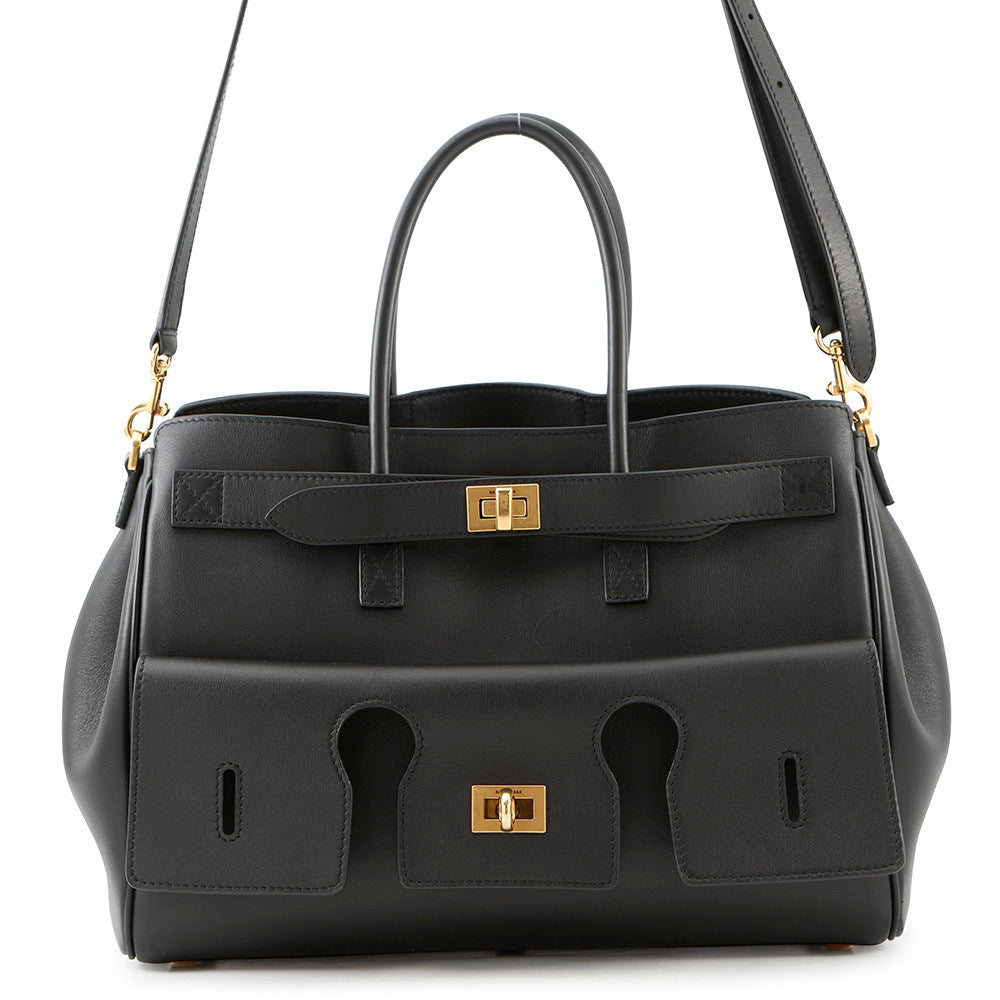 BALENCIAGA Bel Air Carryall Black812545 Smooth Calf Leather Size Small