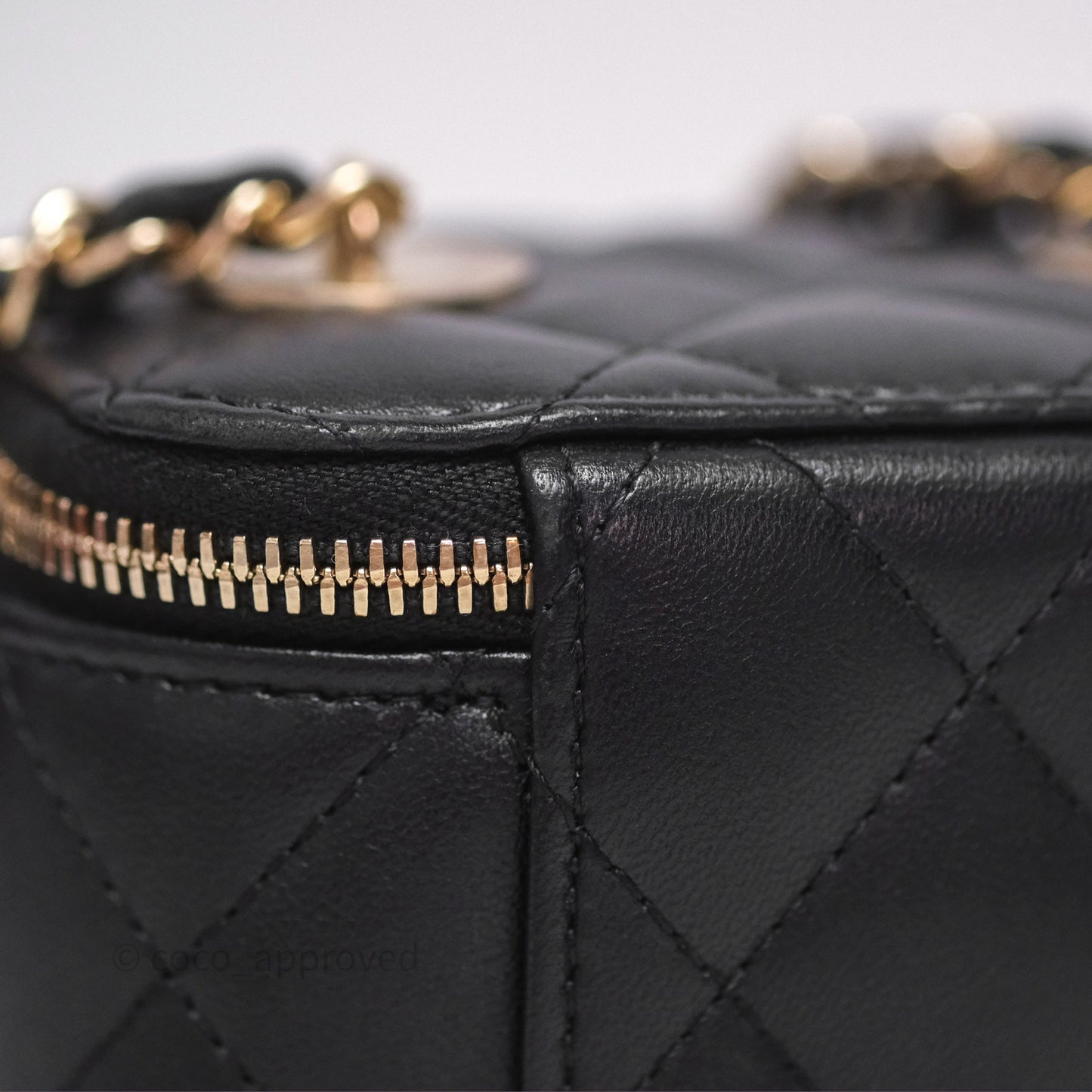 Chanel Mini Vanity With Pearl Chain Black Lambskin Gold Hardware