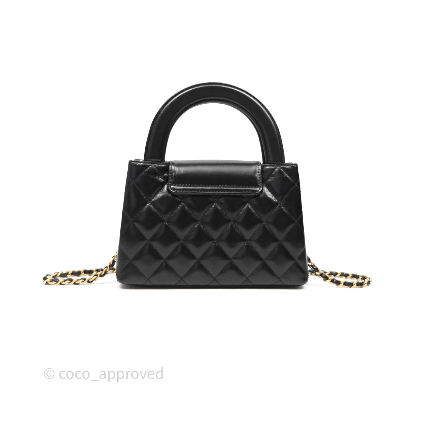Chanel Kelly Bag Quilted Black Shiny Crumpled Calfskin Aged Gold Hardware