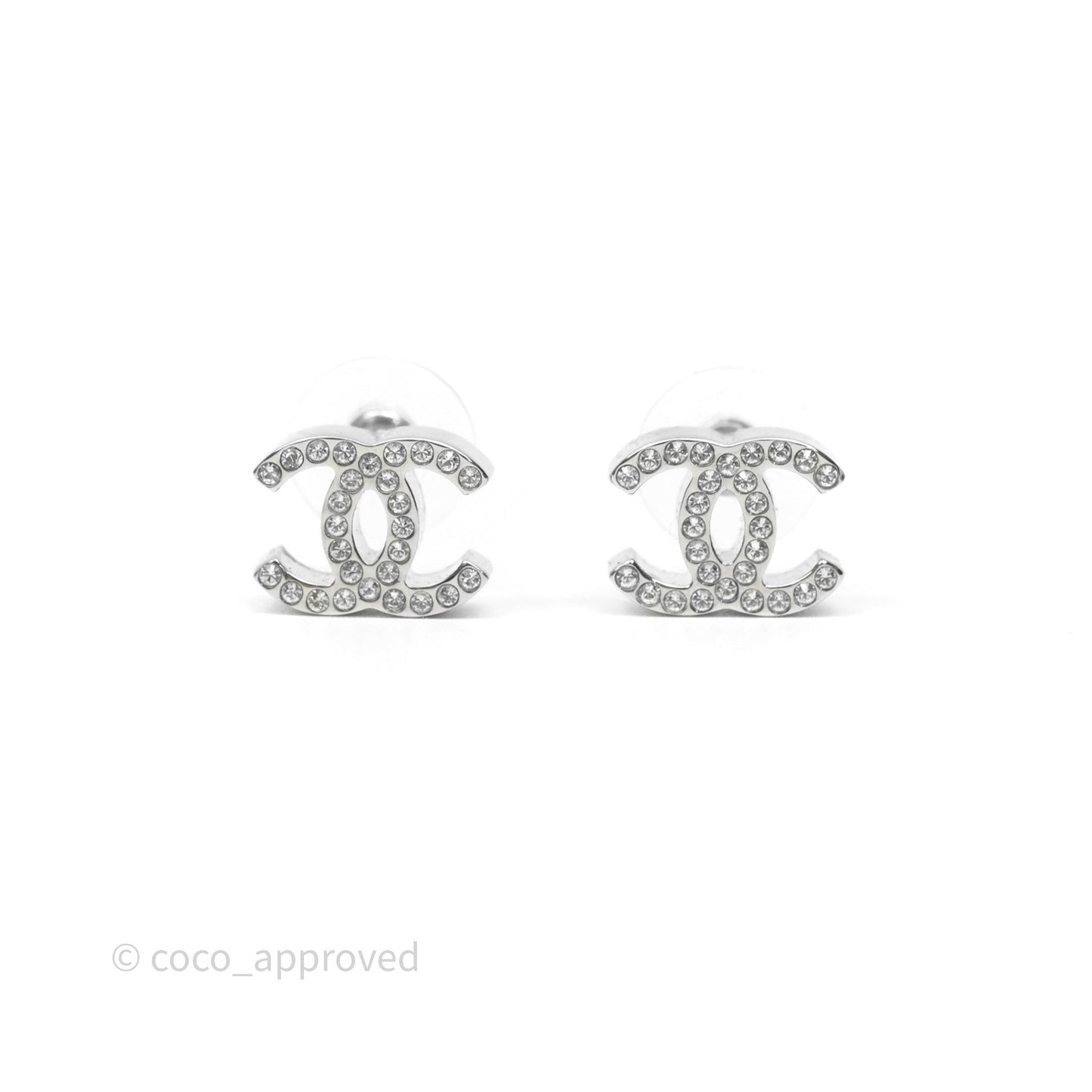 Chanel Crystal CC Earrings Silver Tone 25C