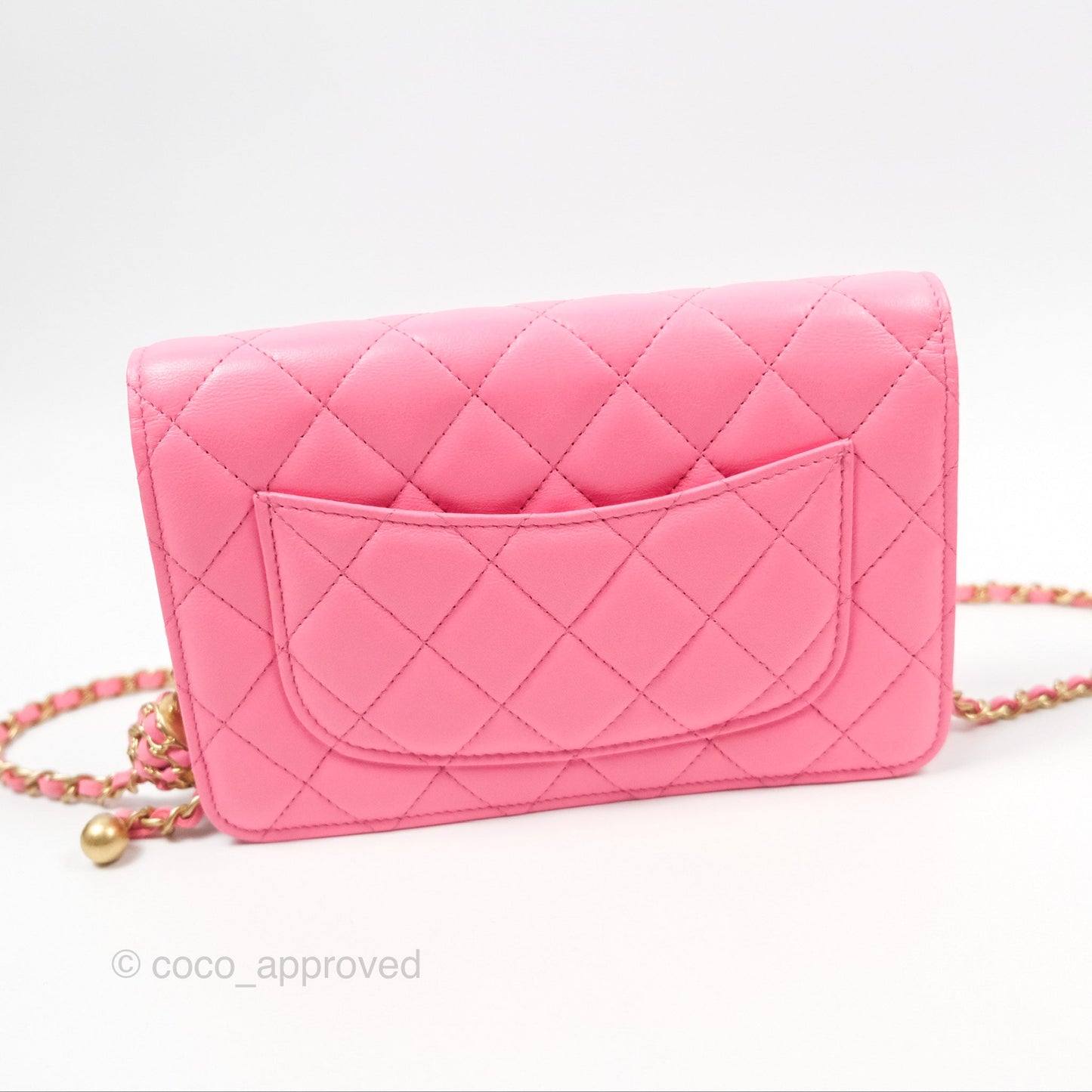 Chanel Quilted Pearl Crush Wallet on Chain WOC Pink Lambskin Aged Gold Hardware