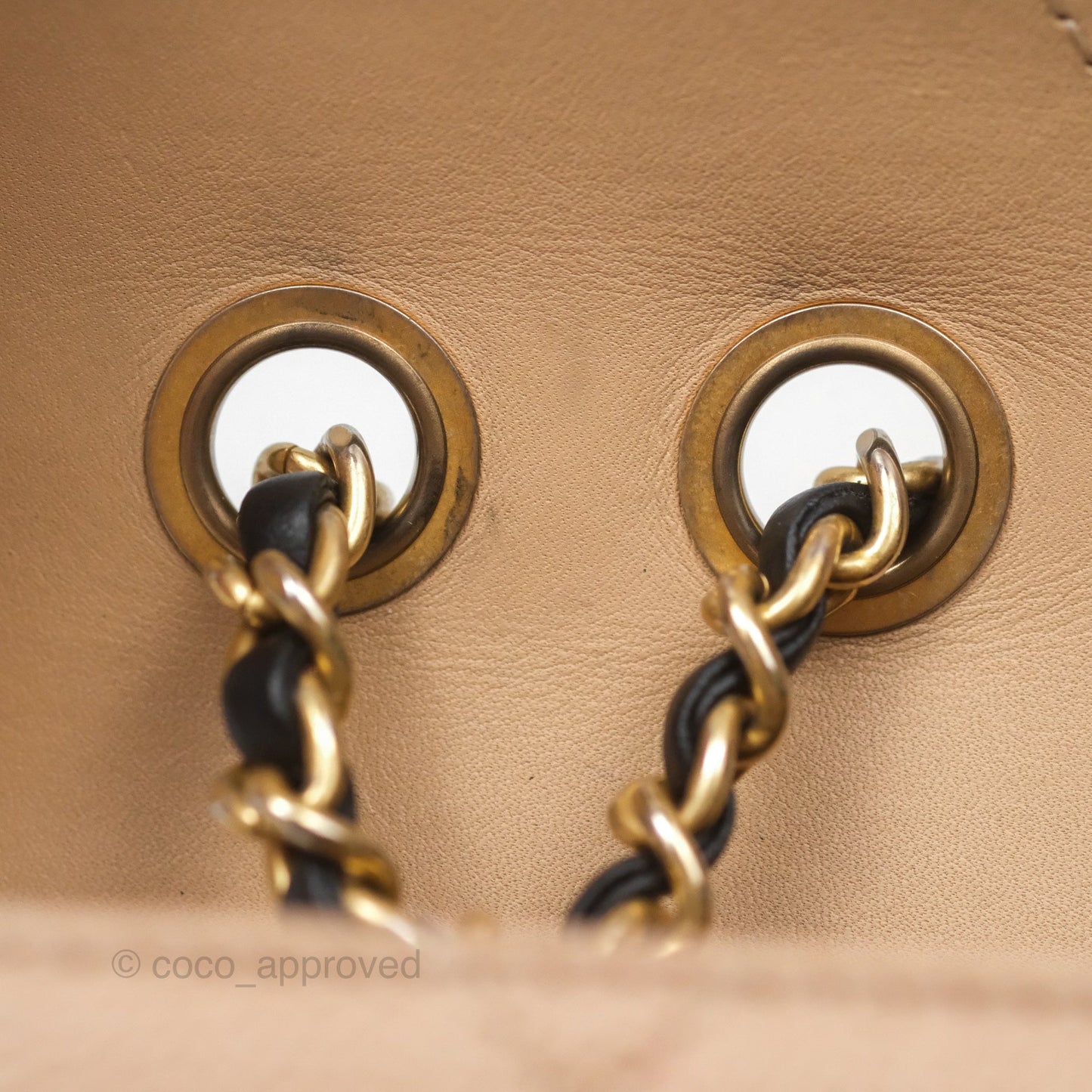 Chanel Small CC Filigree Flap Quilted Beige Black Caviar