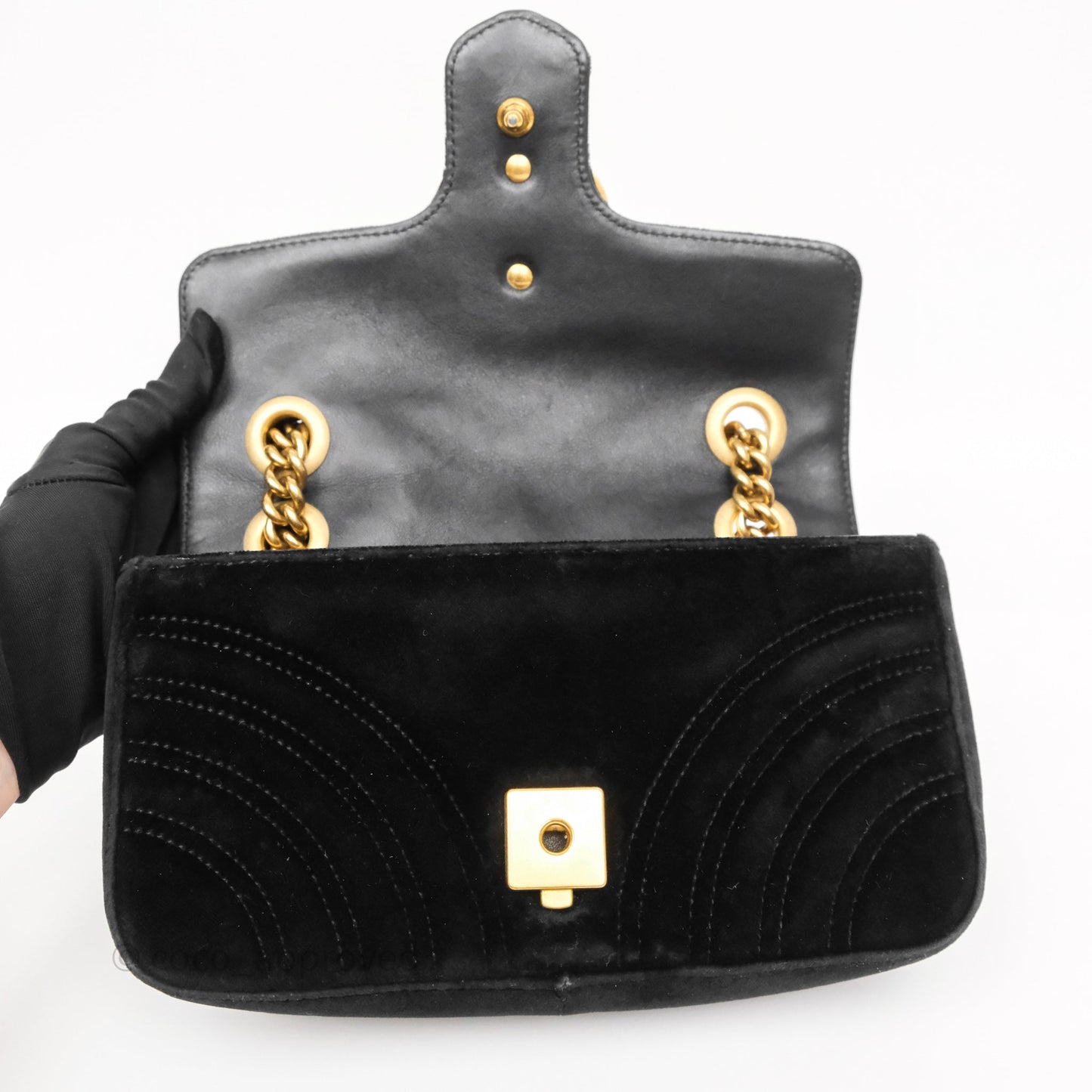 Gucci Mini Marmont Velvet Black Aged Gold Hardware