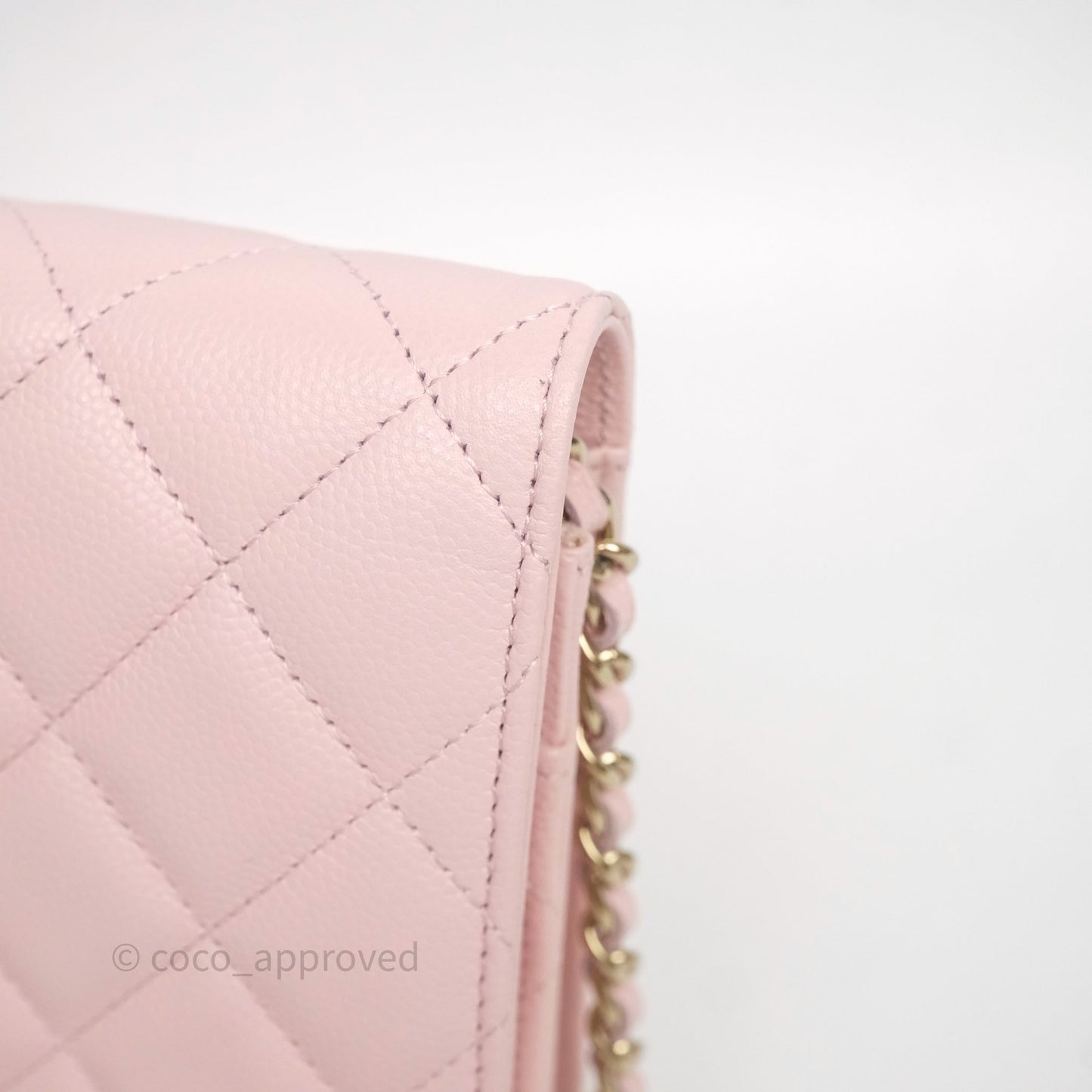 Chanel Classic Quilted Wallet on Chain WOC Light Pink Caviar Gold Hardware